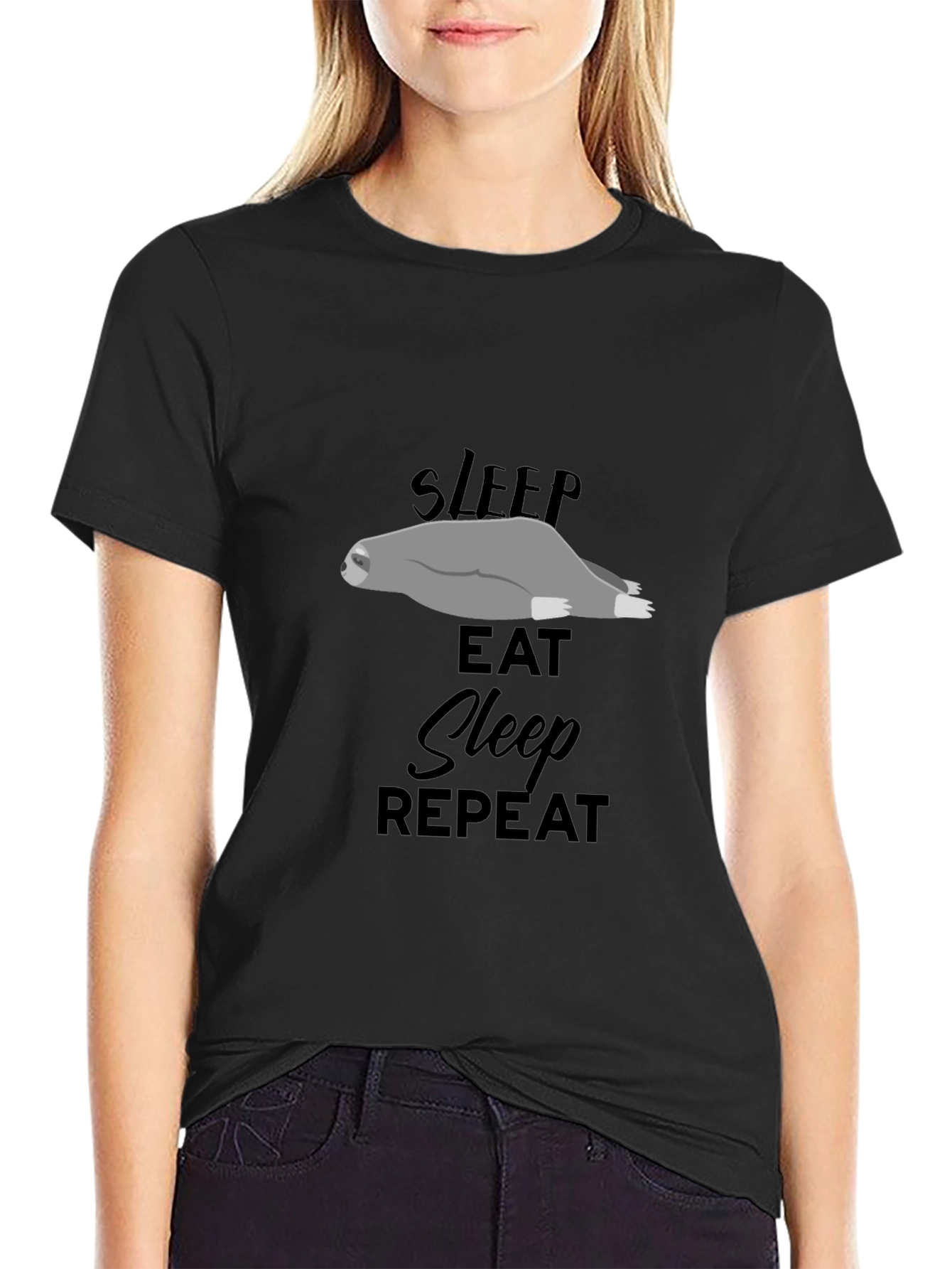 Sleep Eat Repeat Sloth Graphic T-Shirt