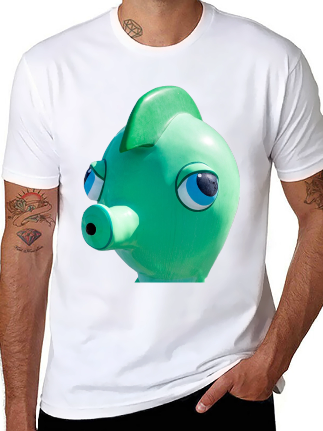 Green Fish Head T-Shirt - Novelty Graphic Tee