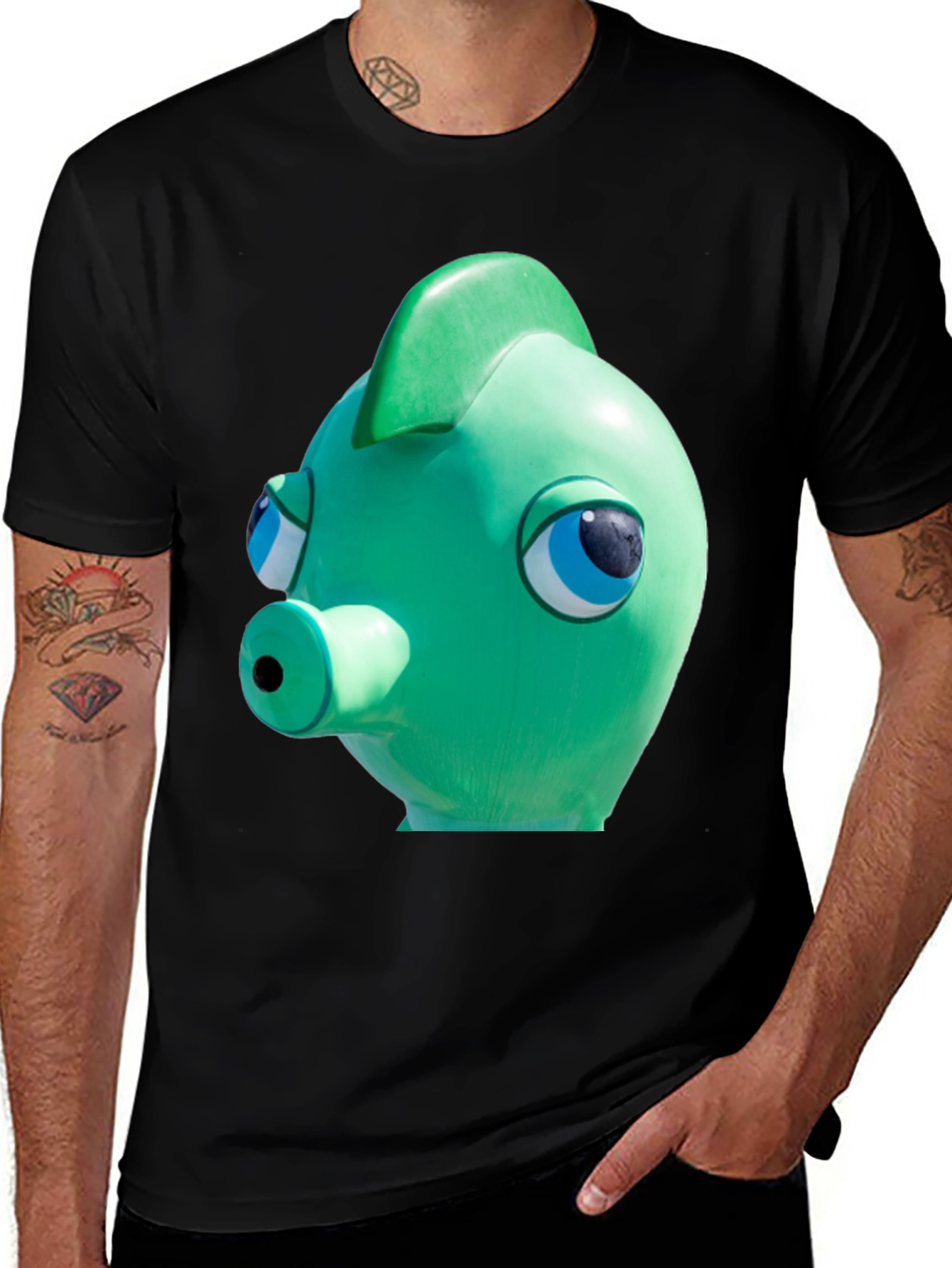 Green Fish Head T-Shirt - Novelty Graphic Tee