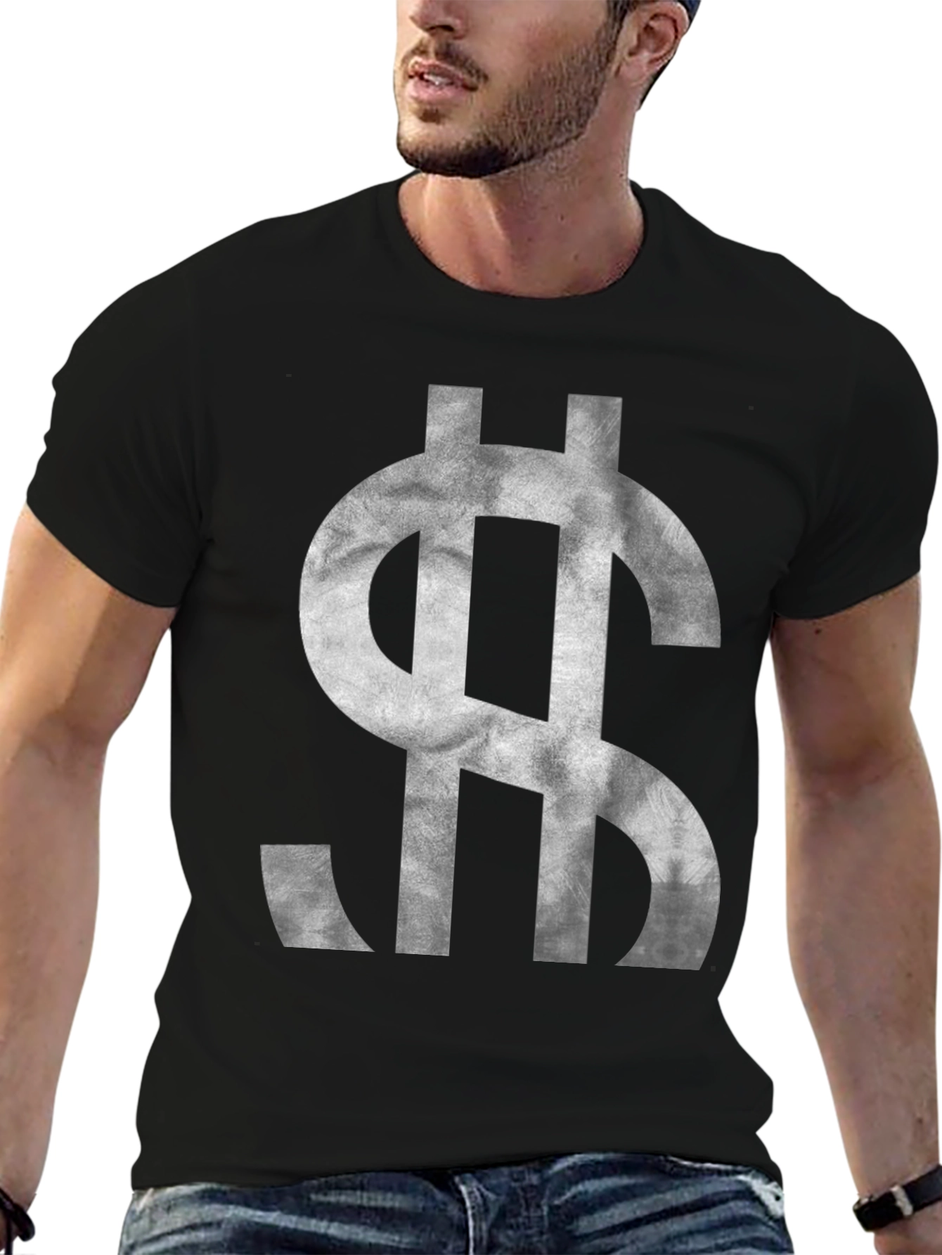 Dollar Sign Graphic Tee - Black Cotton T-Shirt