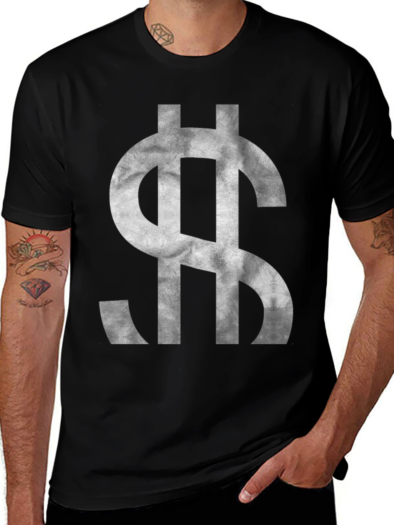 Dollar Sign Graphic Tee - Black Cotton T-Shirt
