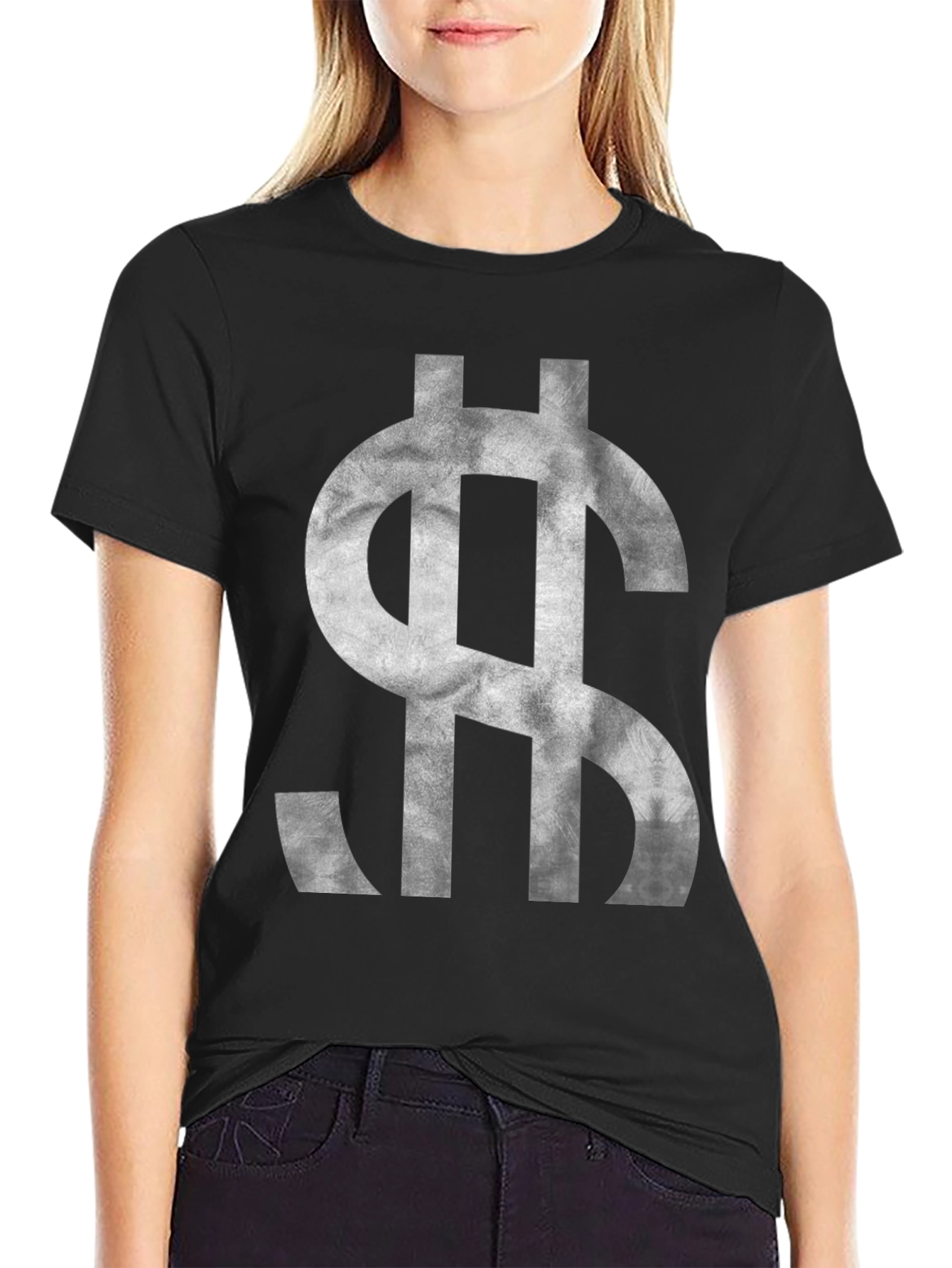 Dollar Sign Graphic Tee - Black Cotton T-Shirt
