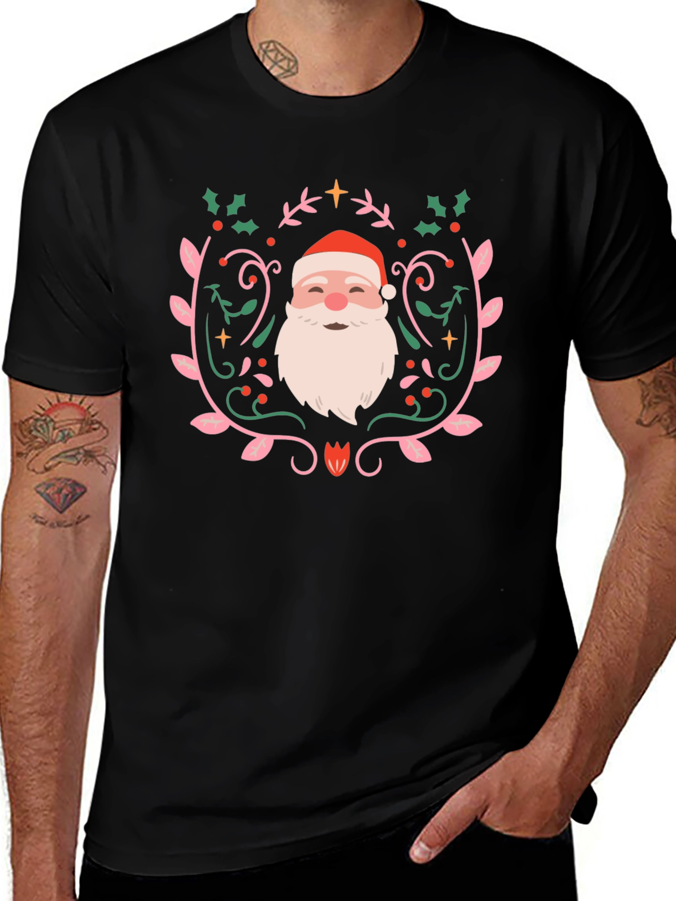 Festive Santa Claus Graphic Tee - Holiday Cheer