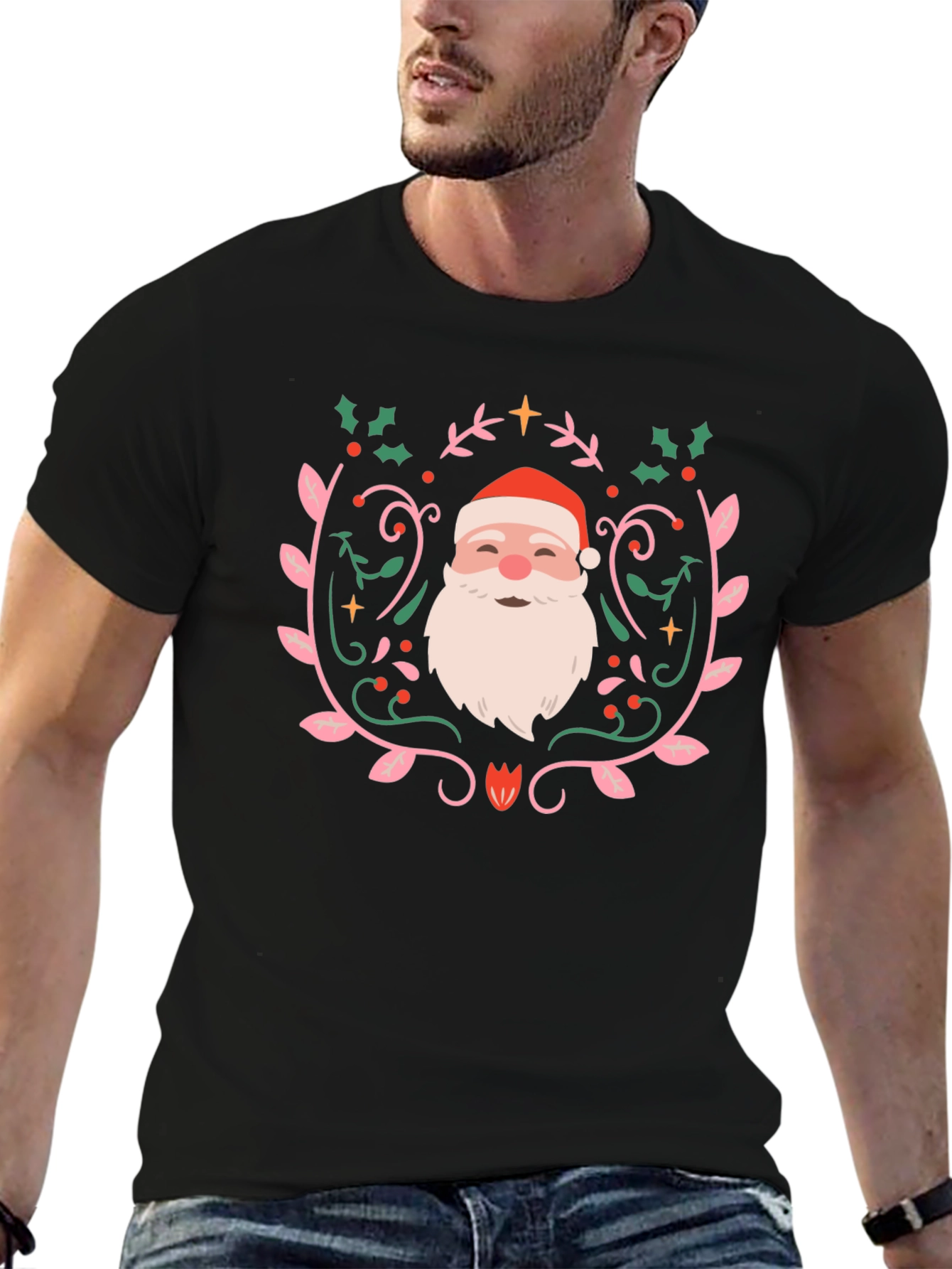 Festive Santa Claus Graphic Tee - Holiday Cheer