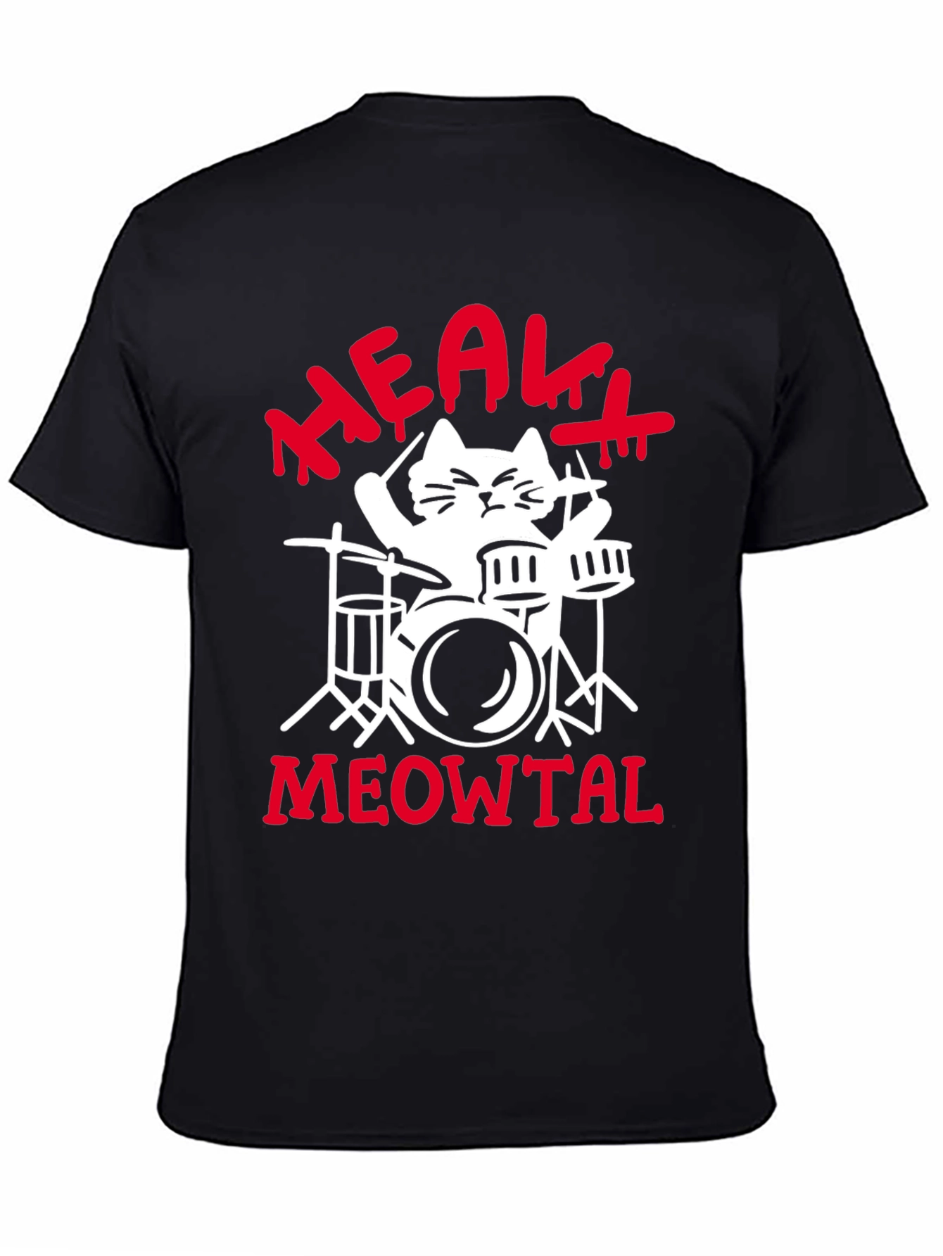 Heavy Meowtal Cat Drummer Black Graphic Tee