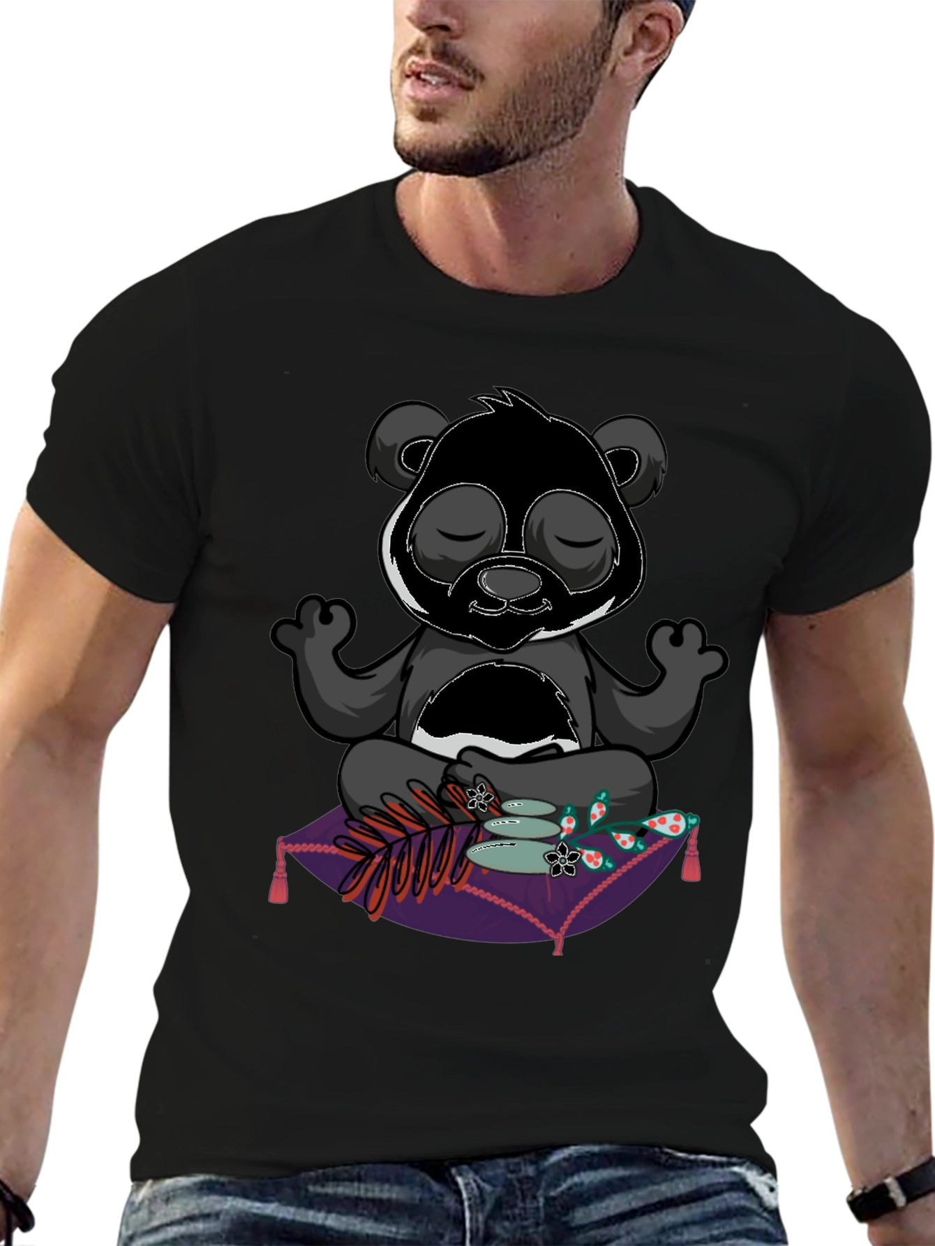 Zen Panda Meditation T-Shirt - Black
