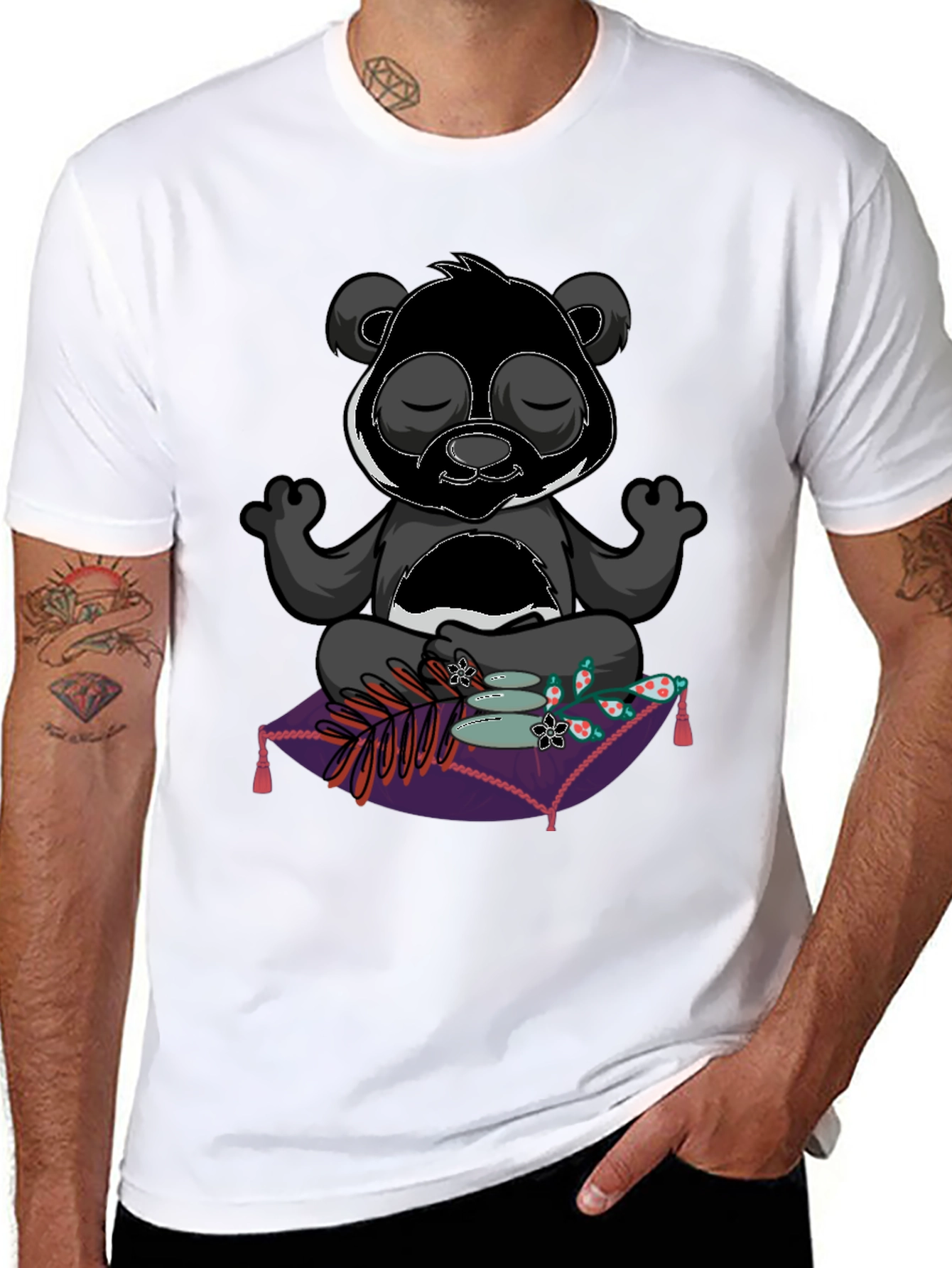 Zen Panda Meditation T-Shirt - Black