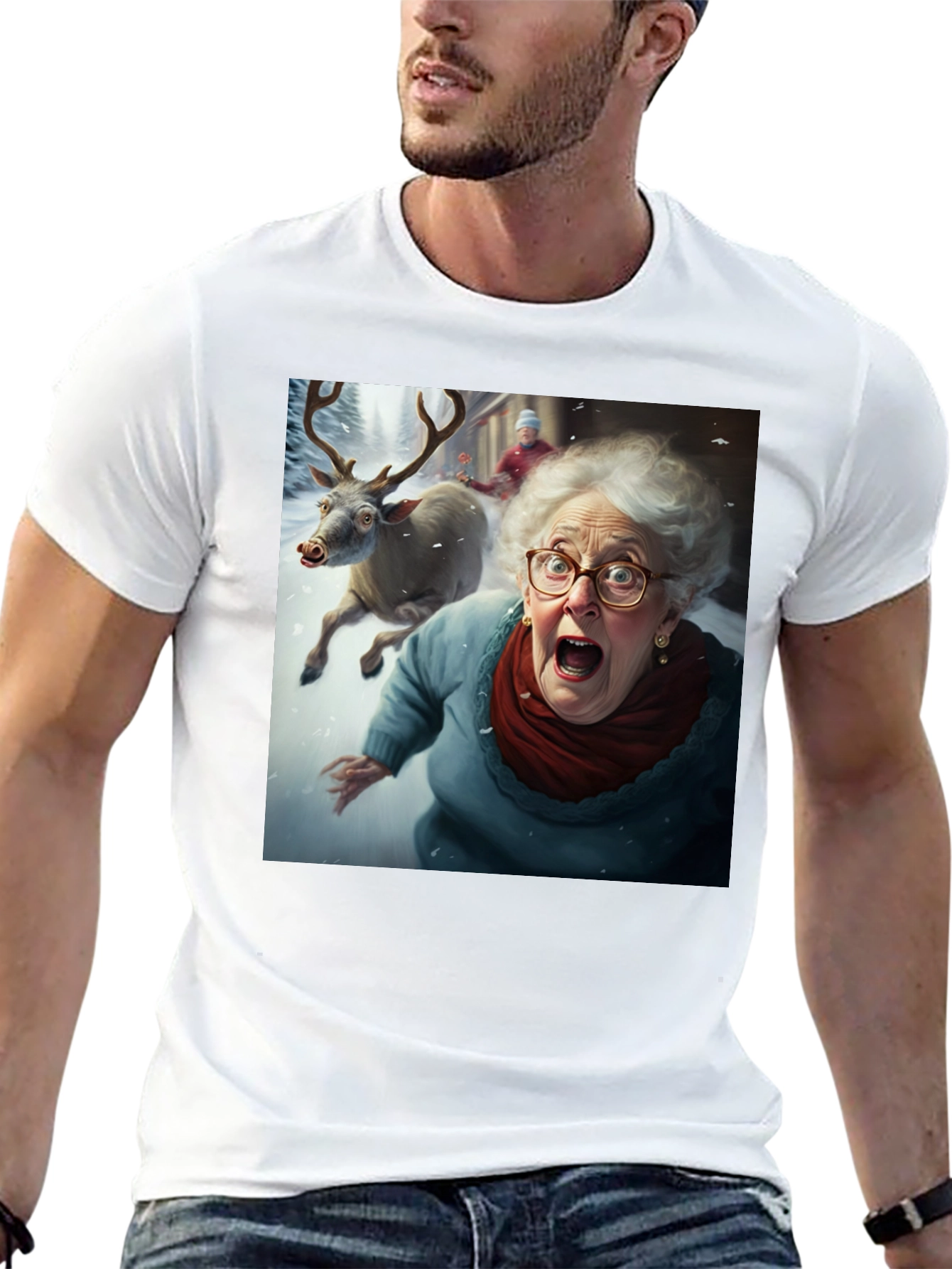 Funny Grandma Reindeer Run Black T-Shirt