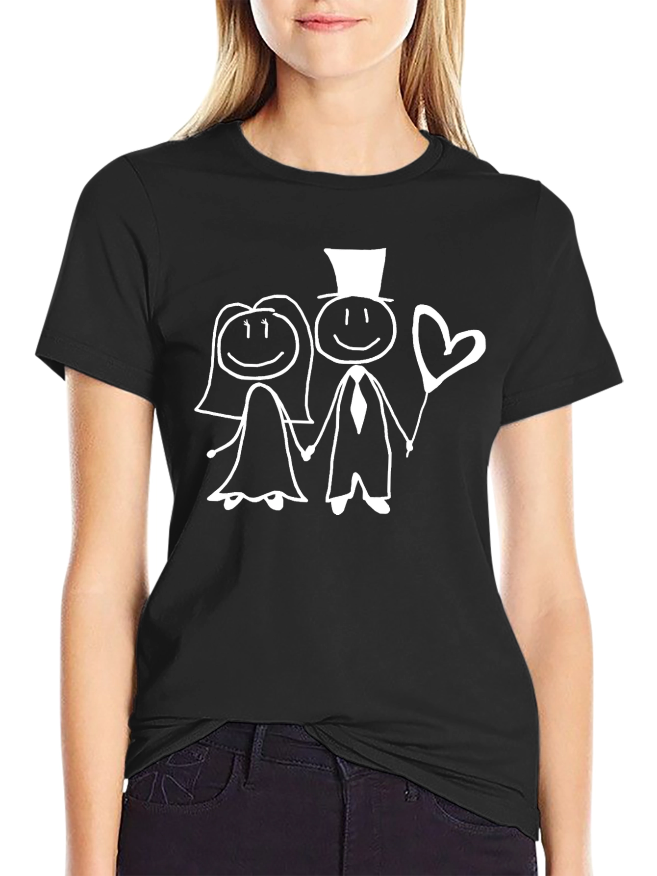 Newlywed Cartoon Black T-Shirt