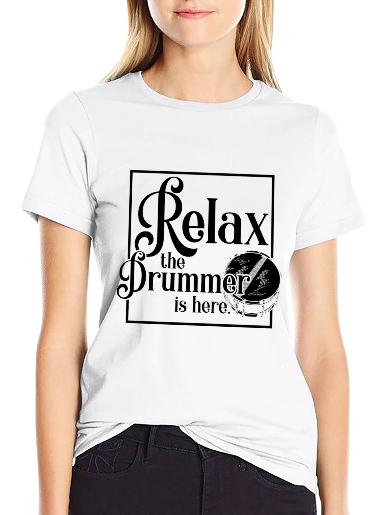 Relax the Drummer is Here Black Graphic T-Shirt