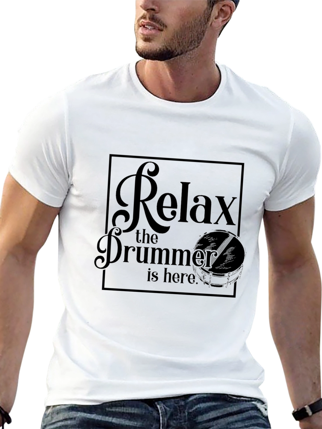 Relax the Drummer is Here Black Graphic T-Shirt