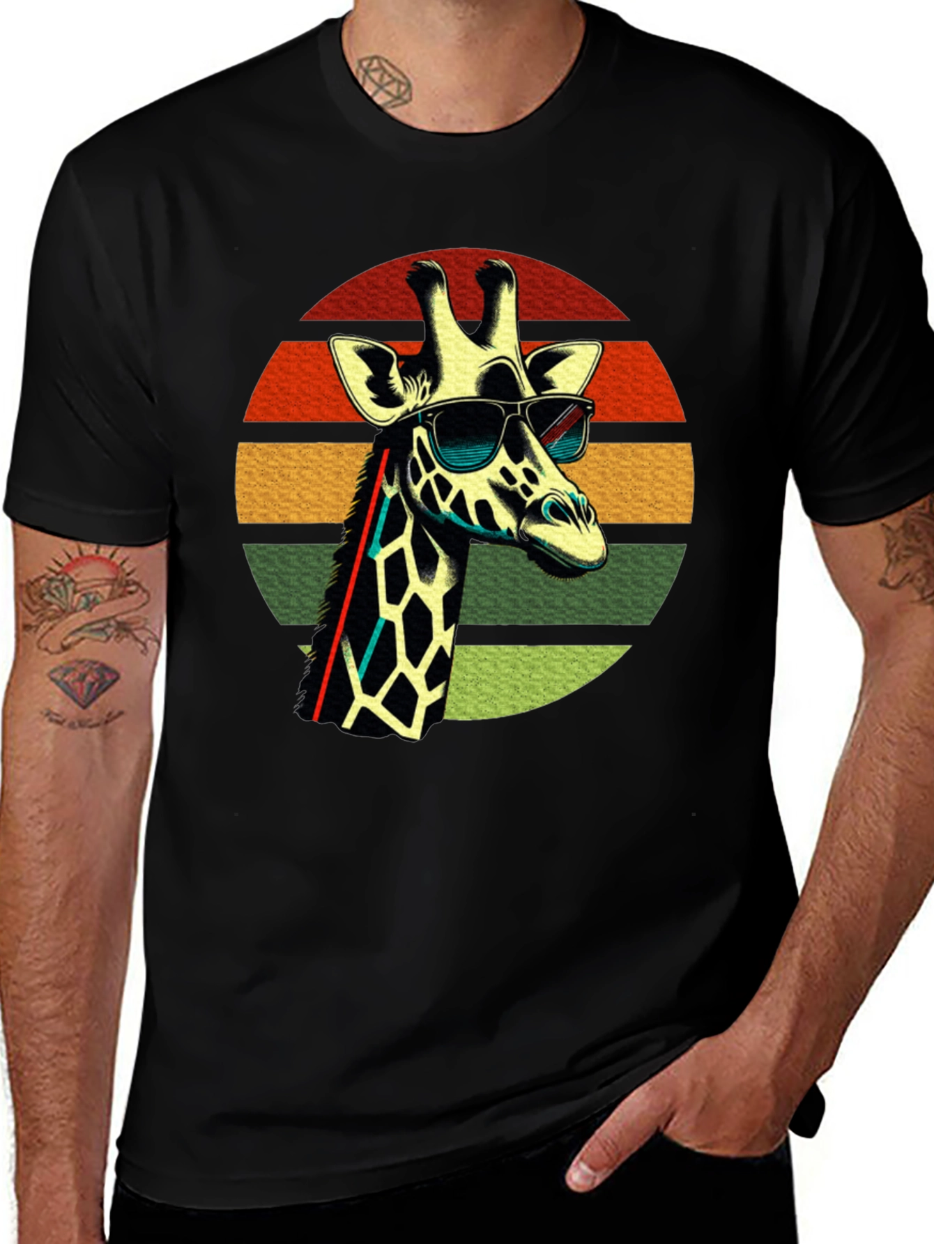 Cool Giraffe Retro Sunset T-Shirt