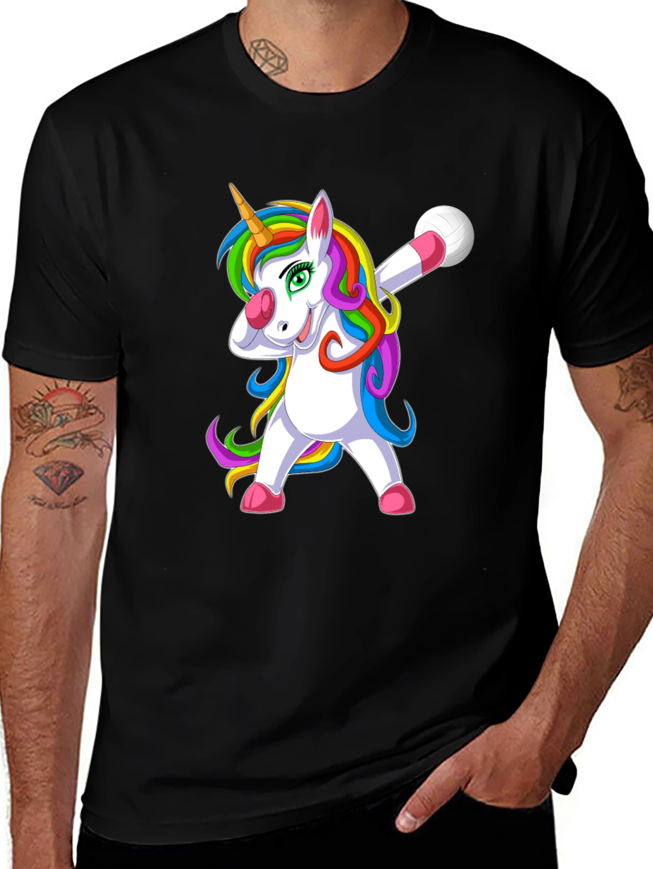 Dabbing Unicorn Volleyball T-Shirt - Black