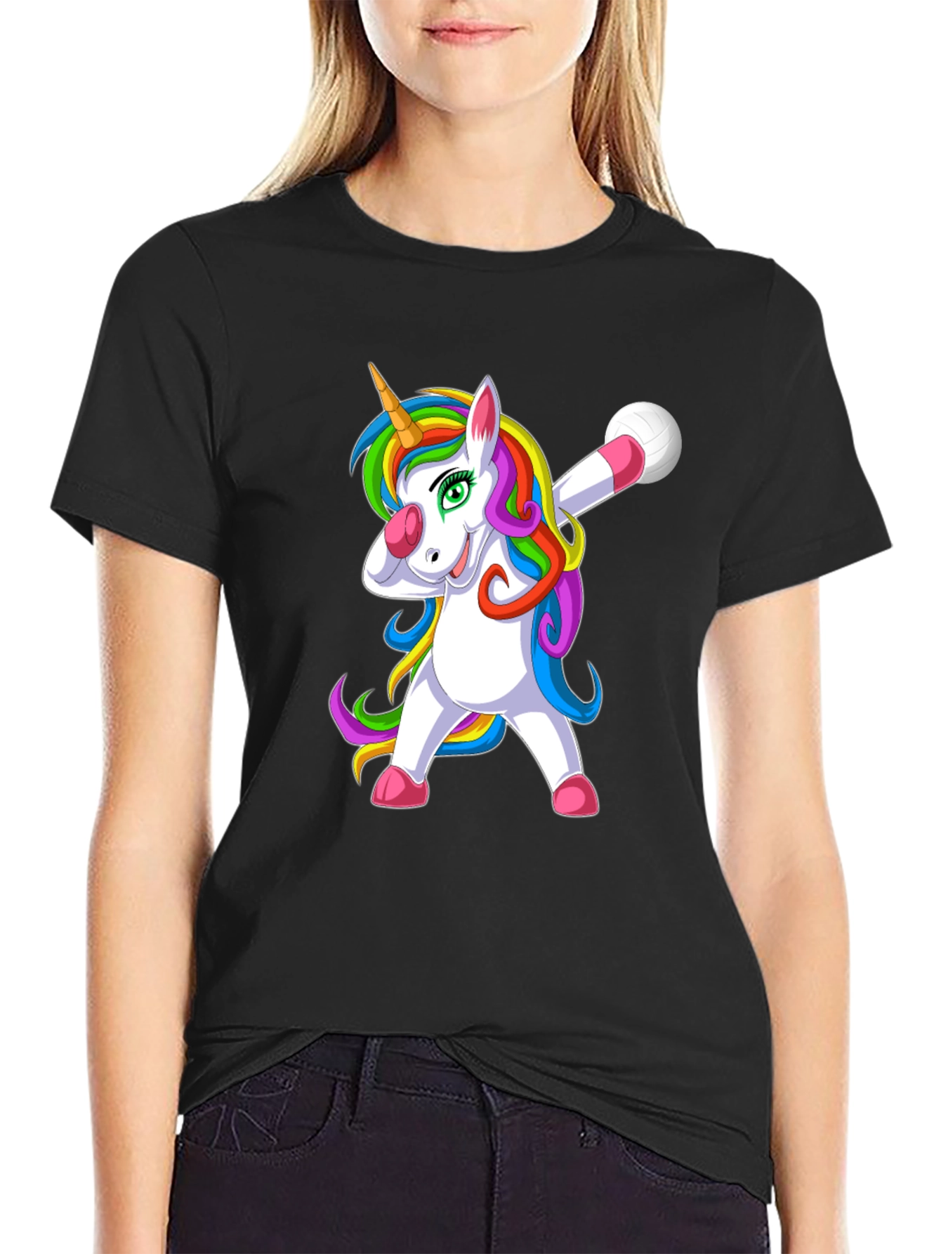 Dabbing Unicorn Volleyball T-Shirt - Black