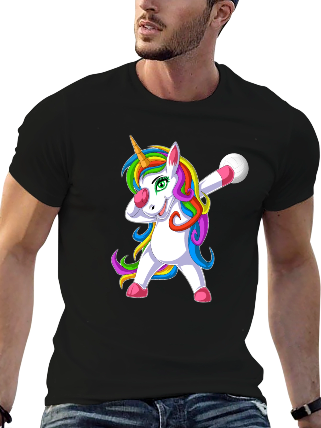 Dabbing Unicorn Volleyball T-Shirt - Black