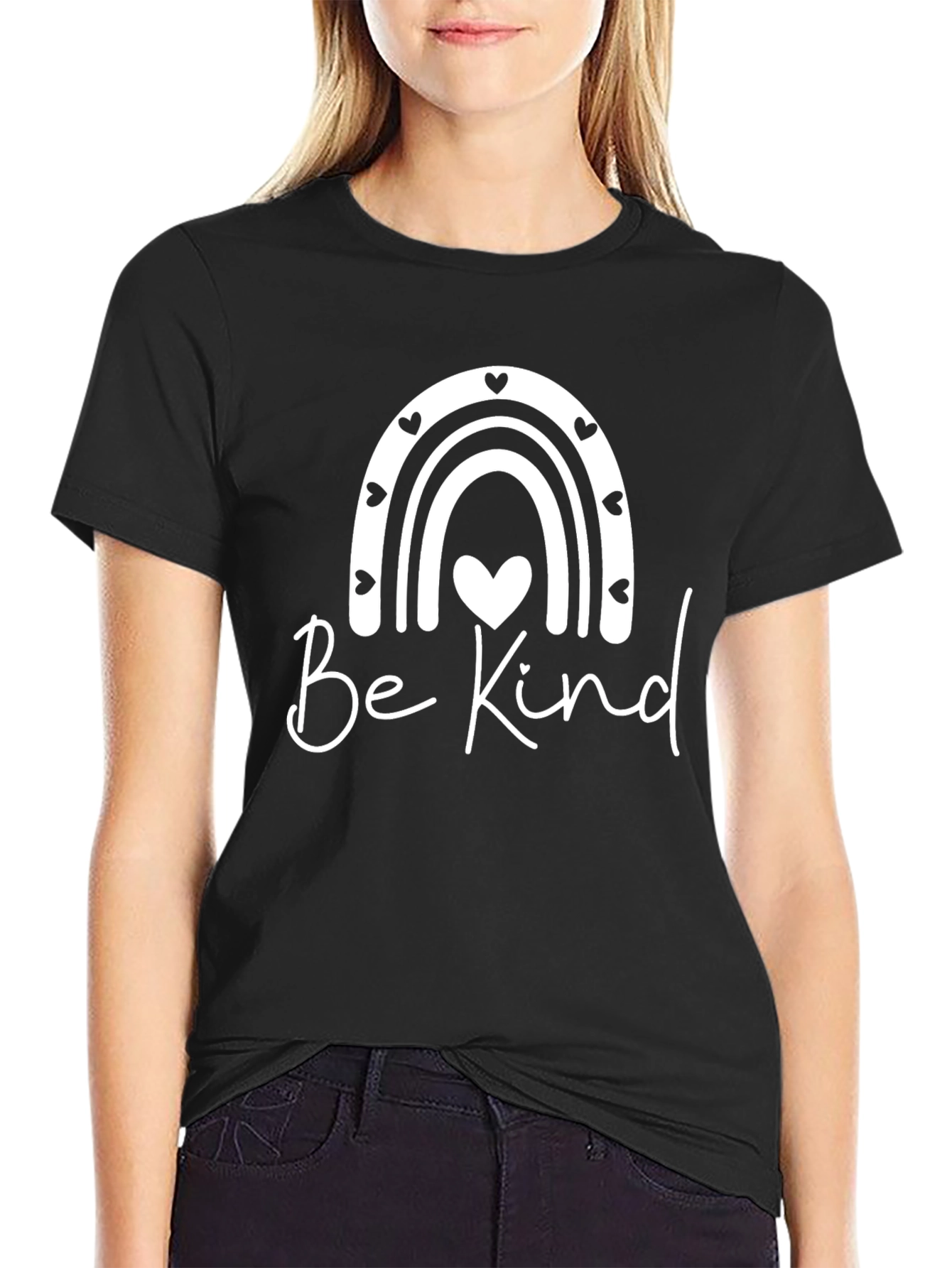 Be Kind Rainbow Heart T-Shirt - Black