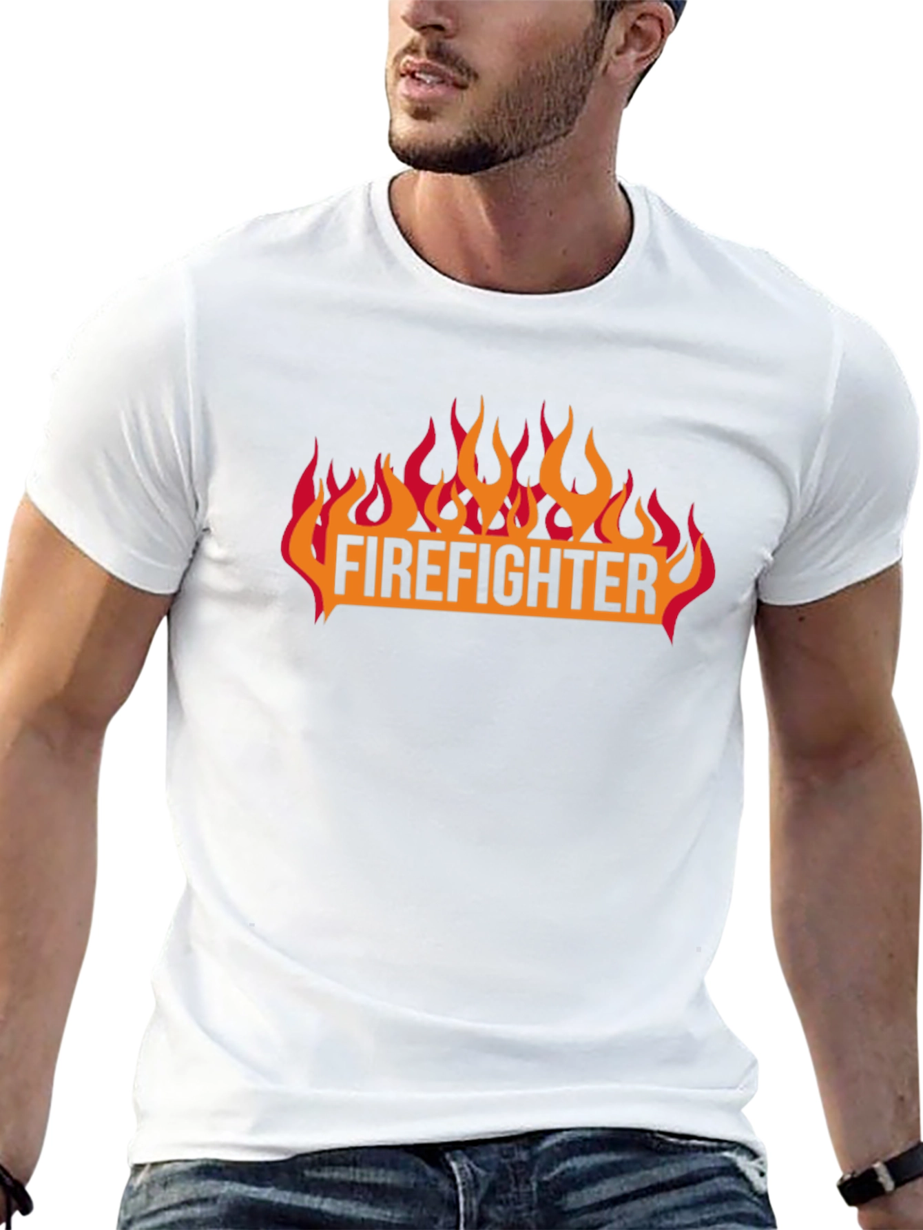 Firefighter Flames Graphic Black T-Shirt