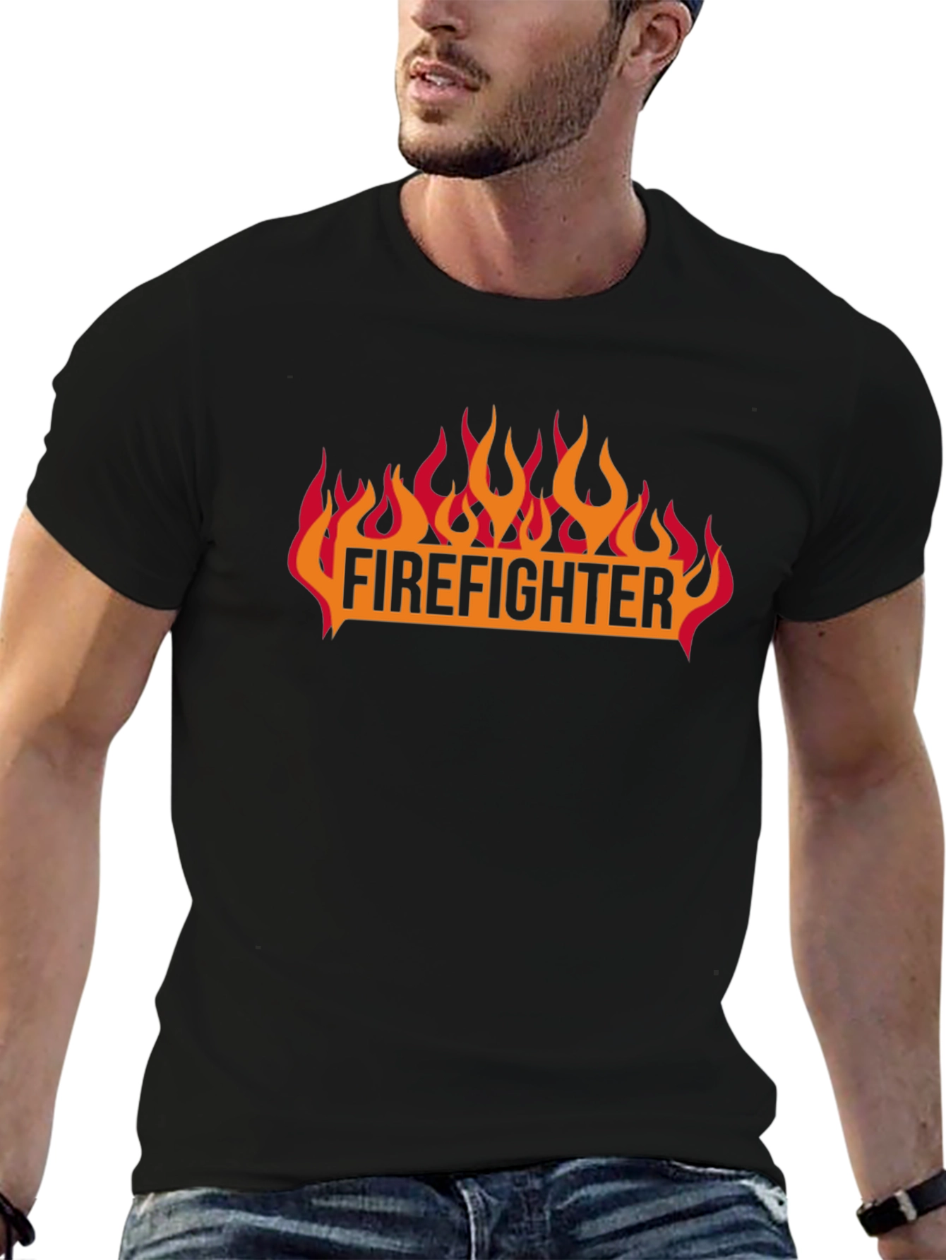 Firefighter Flames Graphic Black T-Shirt