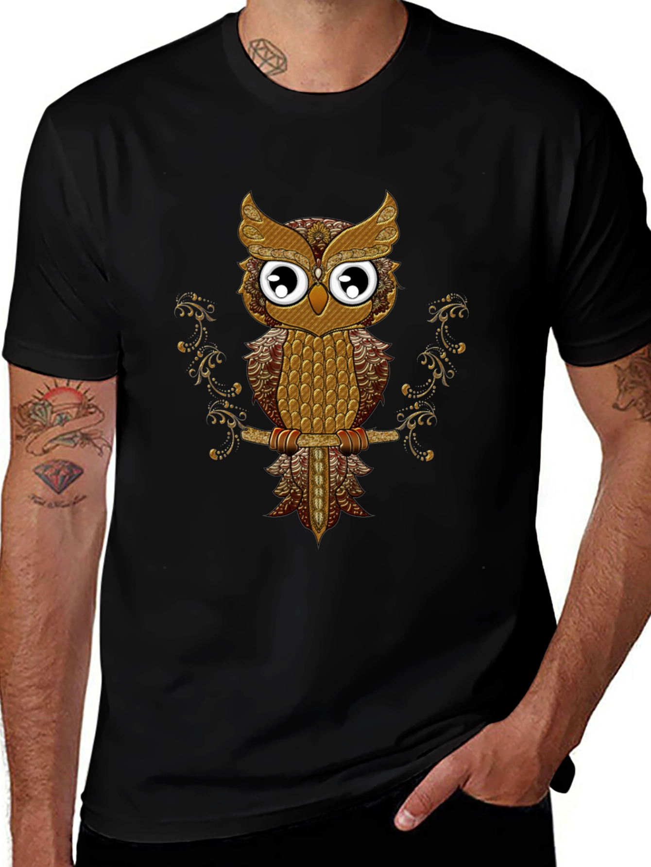 Owl Graphic Tee - Black Cotton T-Shirt