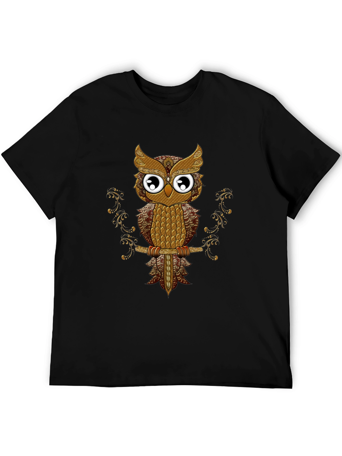 Owl Graphic Tee - Black Cotton T-Shirt