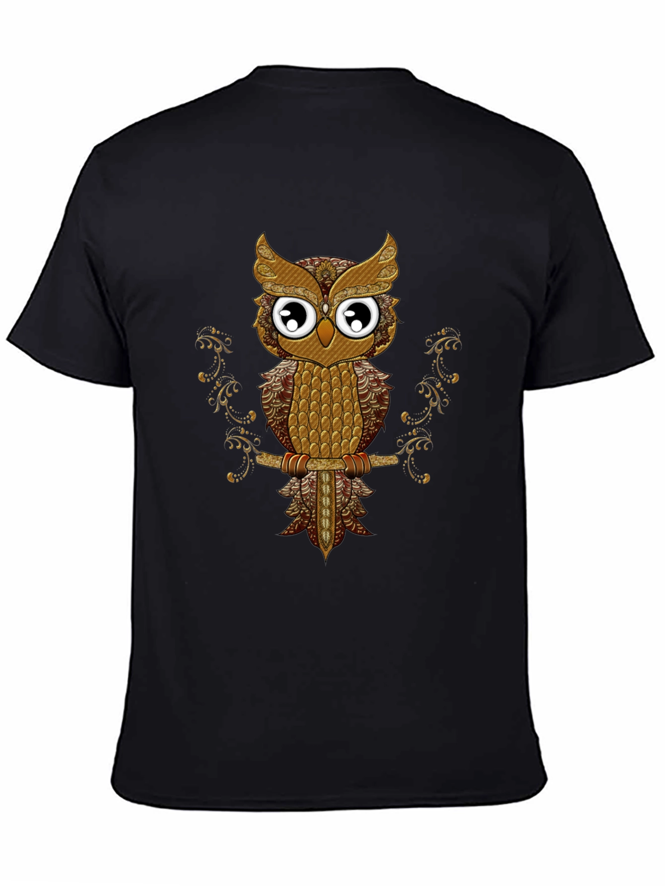Owl Graphic Tee - Black Cotton T-Shirt
