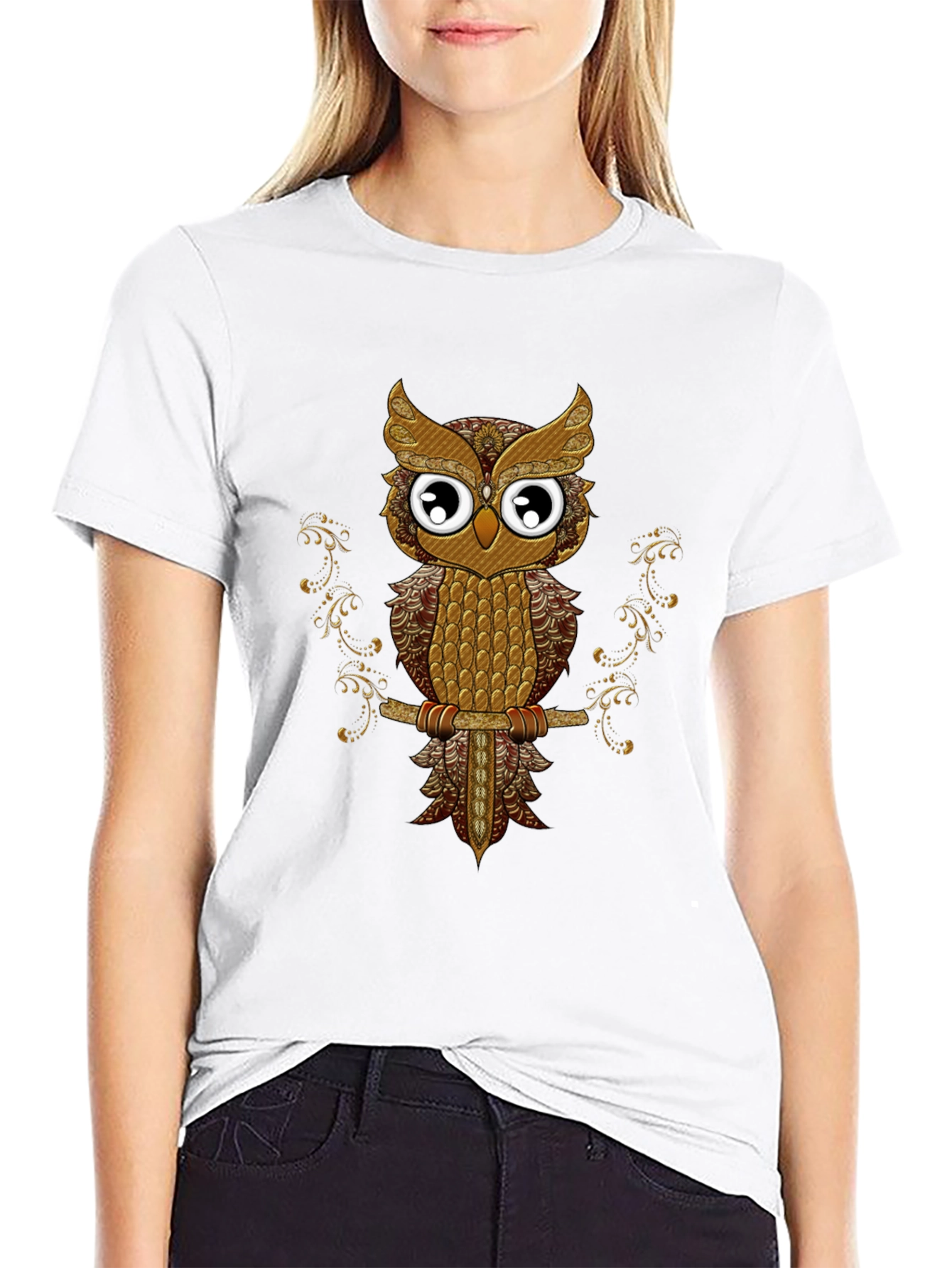 Owl Graphic Tee - Black Cotton T-Shirt