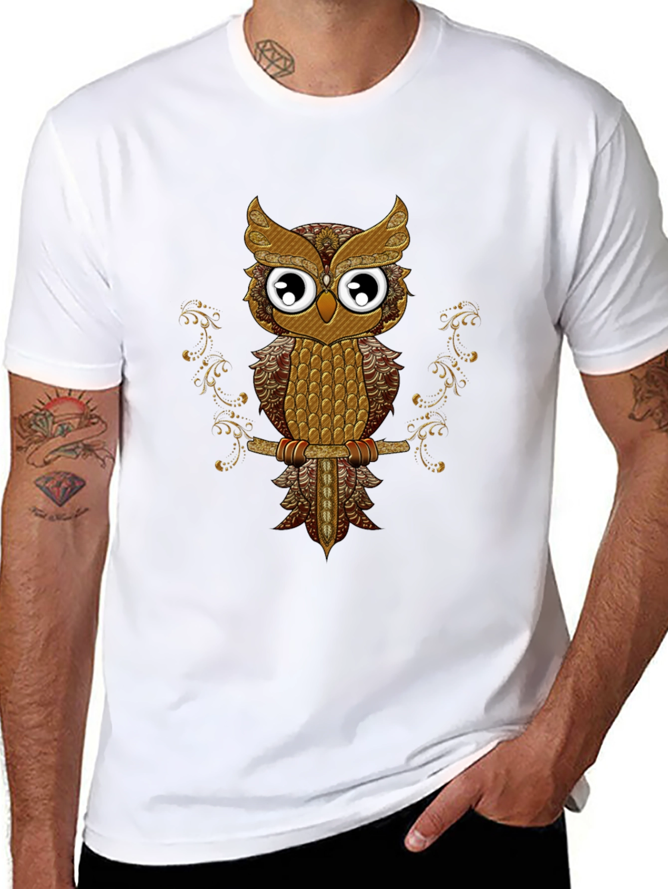 Owl Graphic Tee - Black Cotton T-Shirt