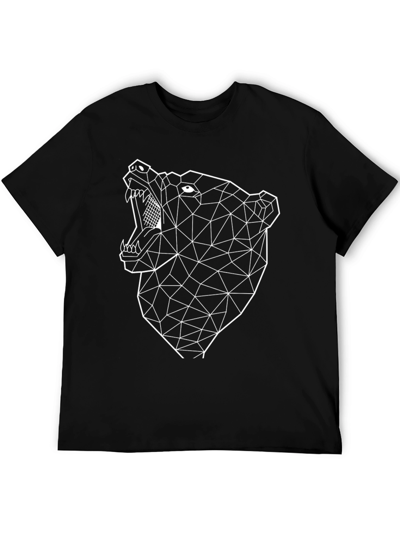 Geometric Bear Graphic Tee - Black Cotton Blend