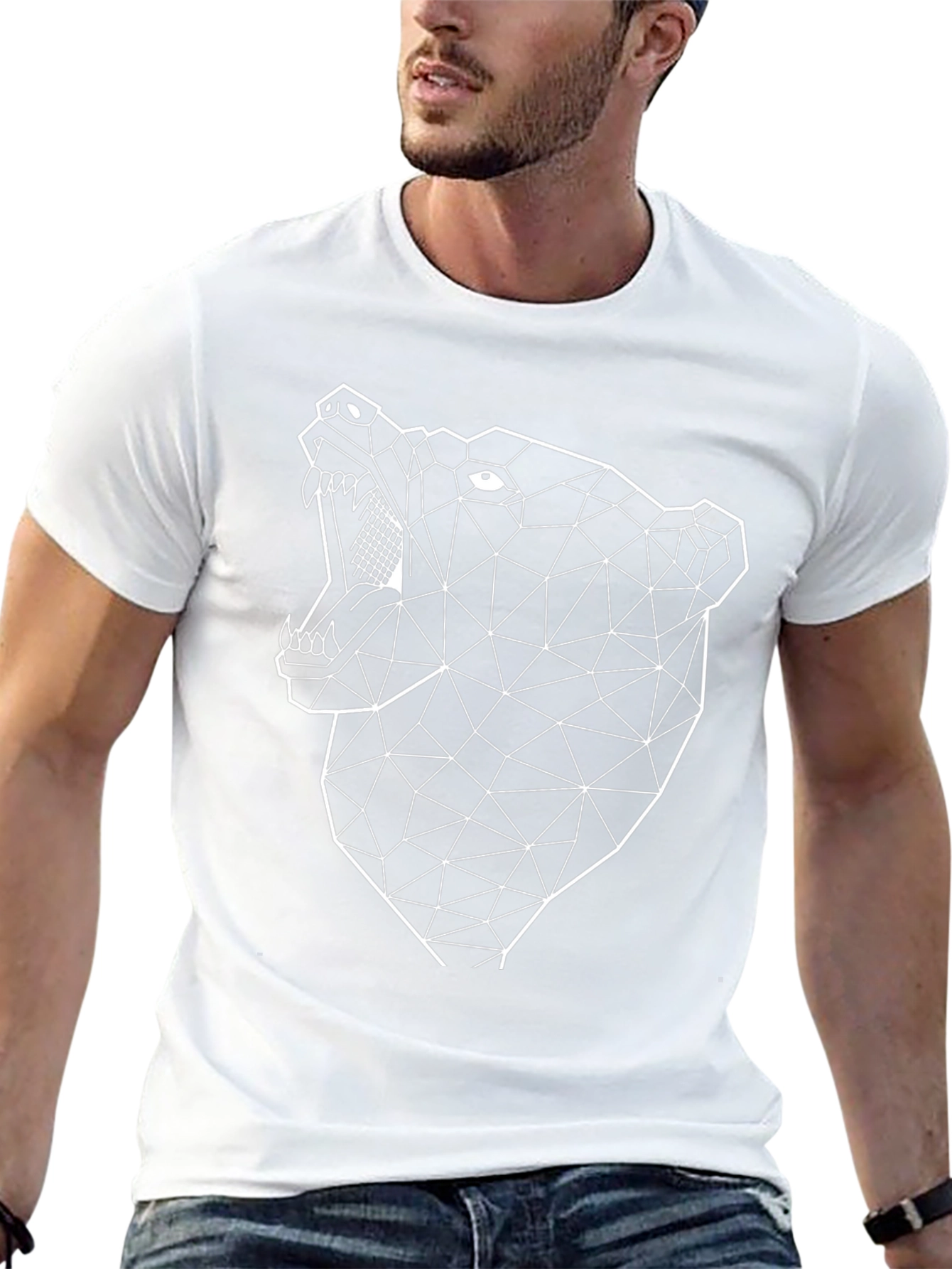 Geometric Bear Graphic Tee - Black Cotton Blend
