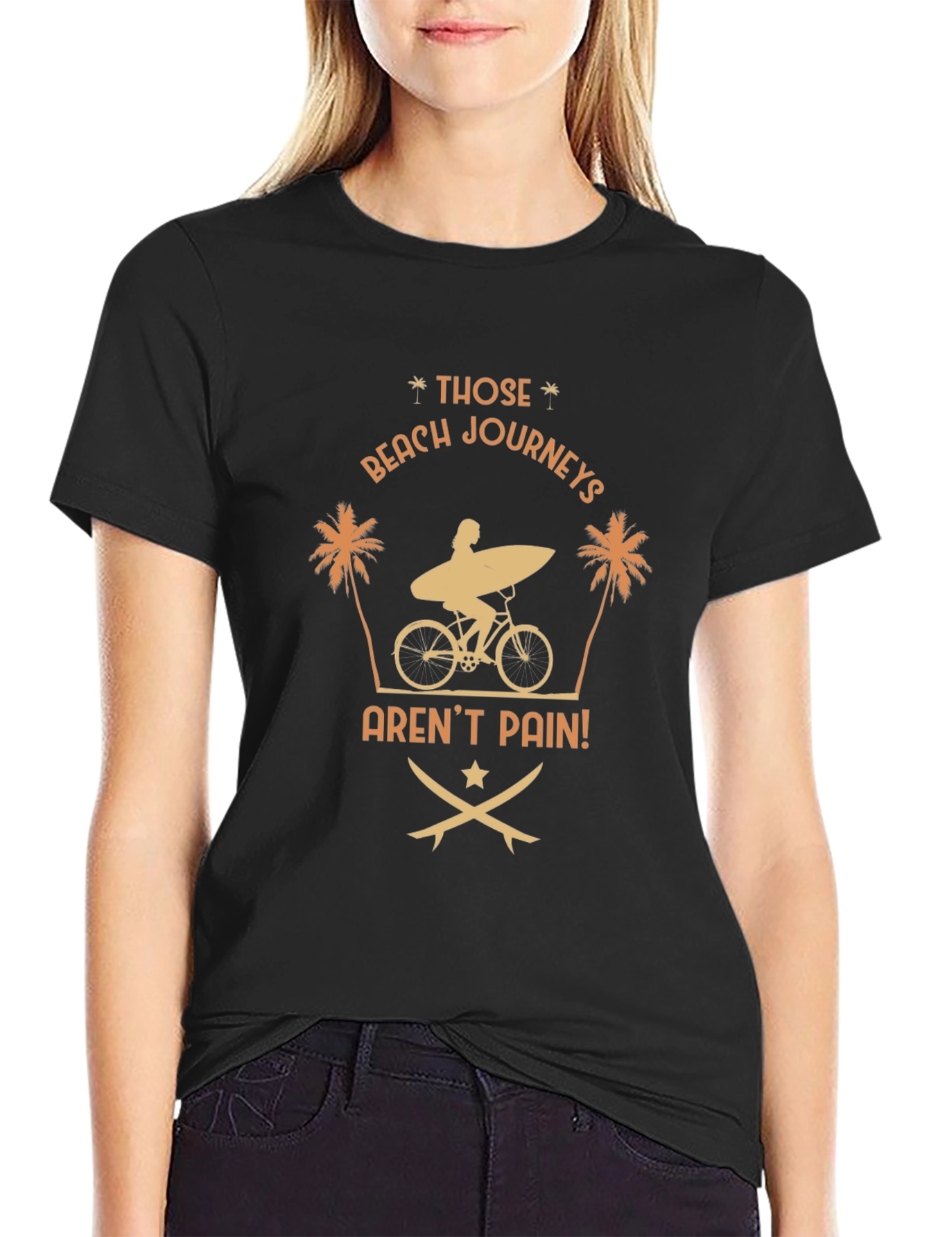 Beach Journeys T-Shirt: Surfer on Bike Graphic Tee
