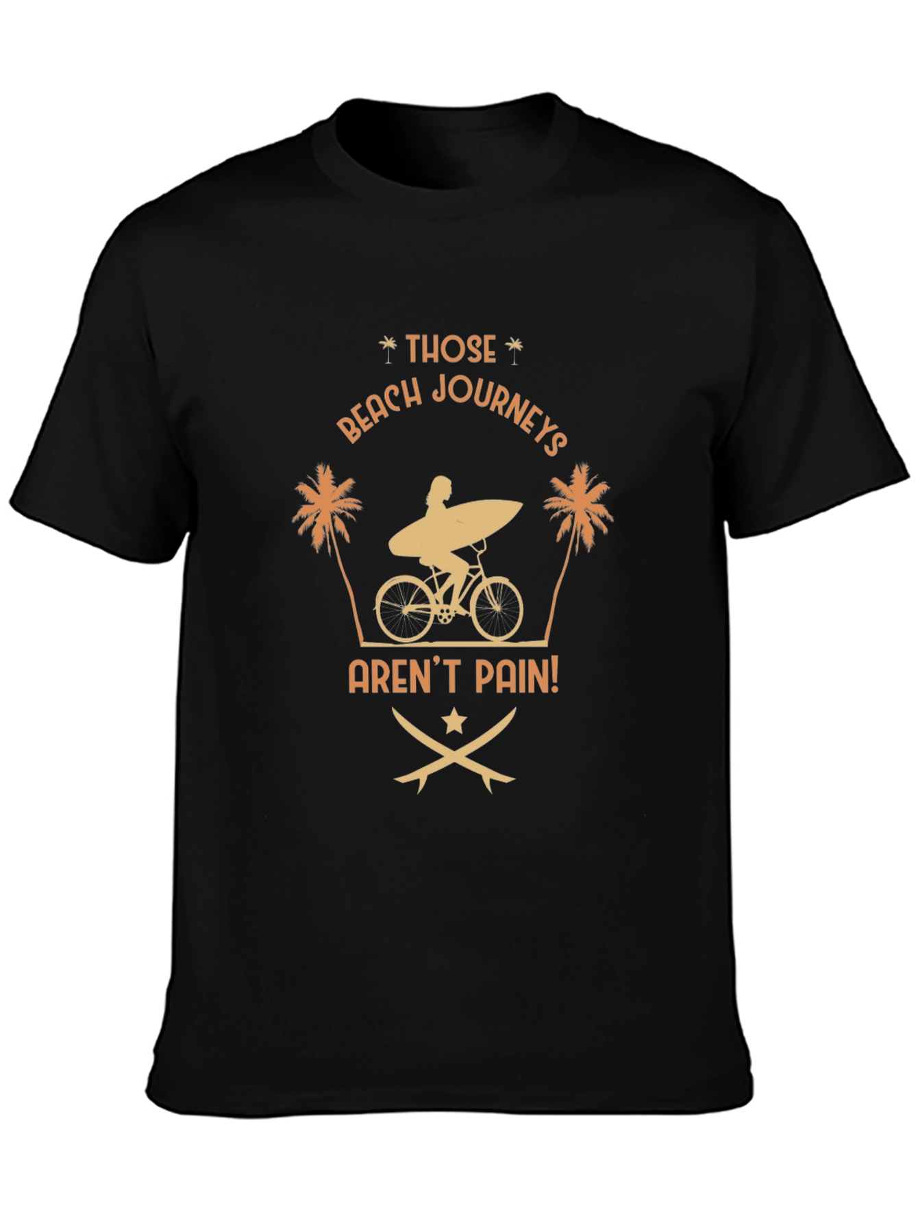 Beach Journeys T-Shirt: Surfer on Bike Graphic Tee