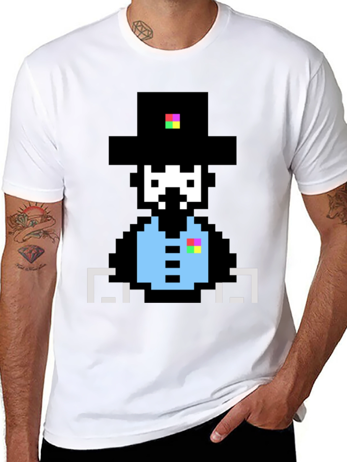 Pixelated Pilgrim Graphic Tee - Unique Design