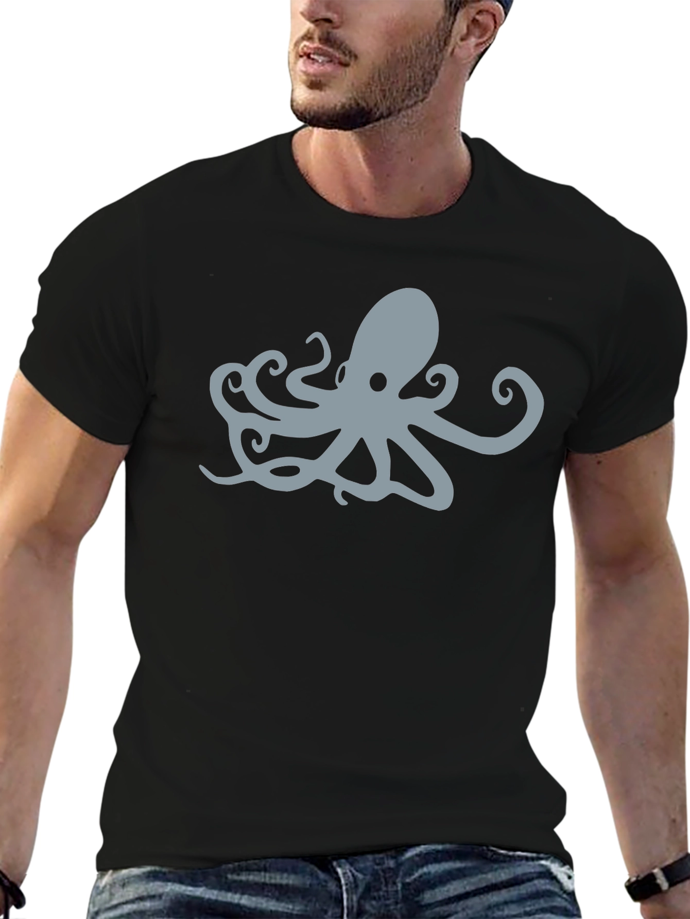Cool Octopus Graphic Black T-Shirt