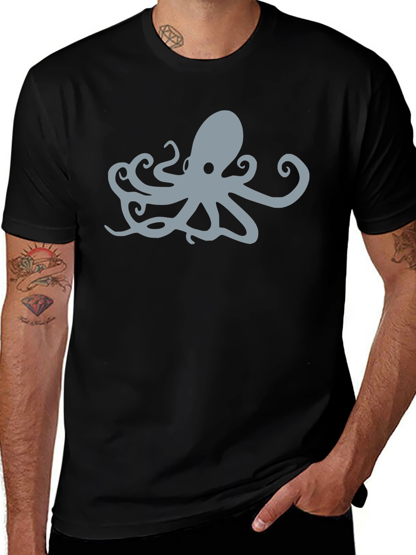 Cool Octopus Graphic Black T-Shirt