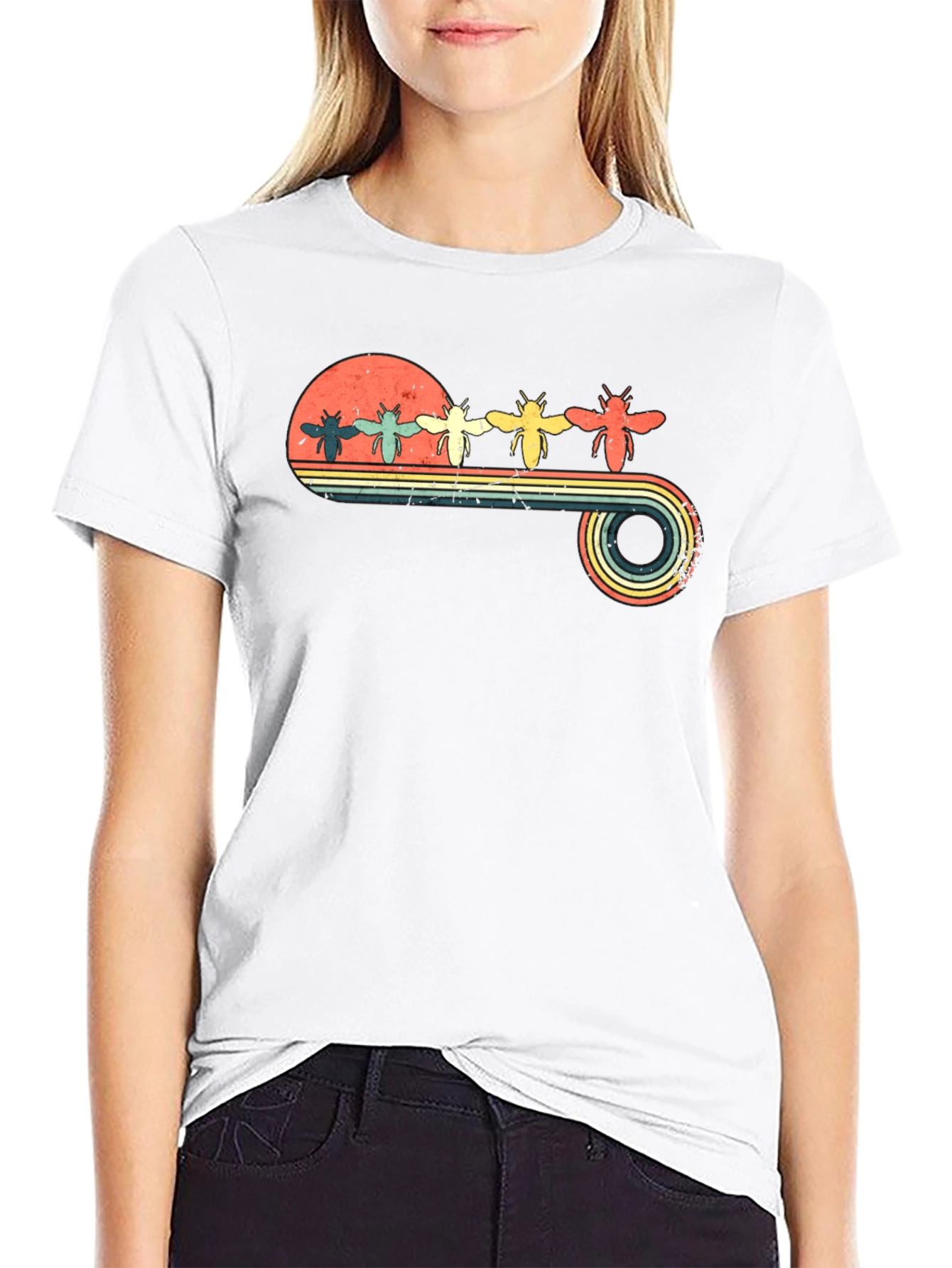 Retro Bee Sunset T-Shirt - Unique Graphic Tee