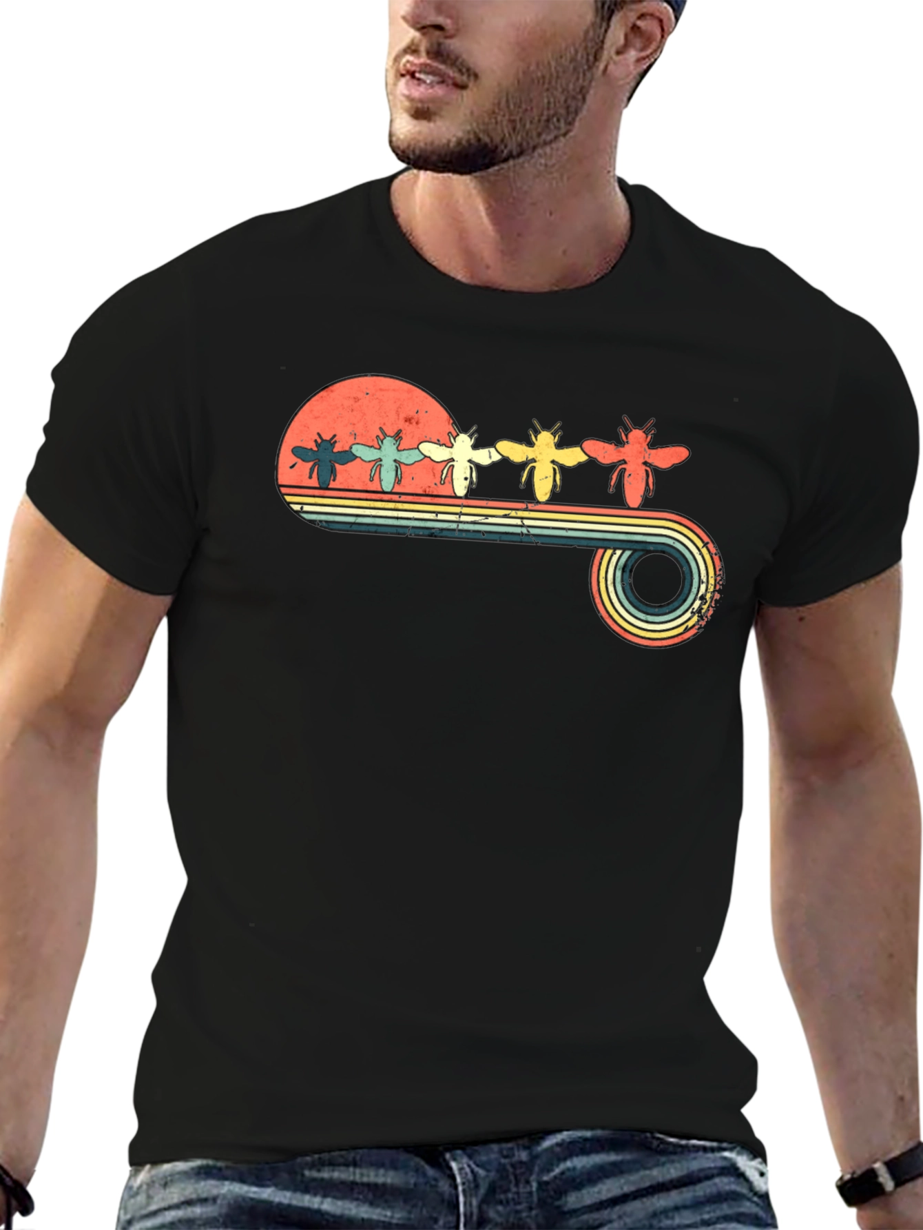 Retro Bee Sunset T-Shirt - Unique Graphic Tee