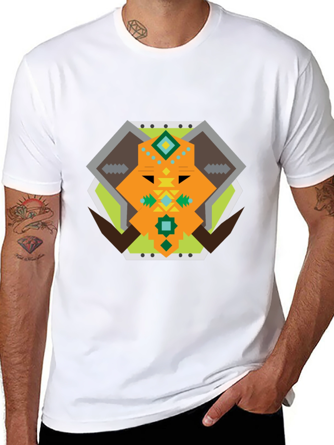 Geometric Bull Graphic Tee - Black Cotton T-Shirt