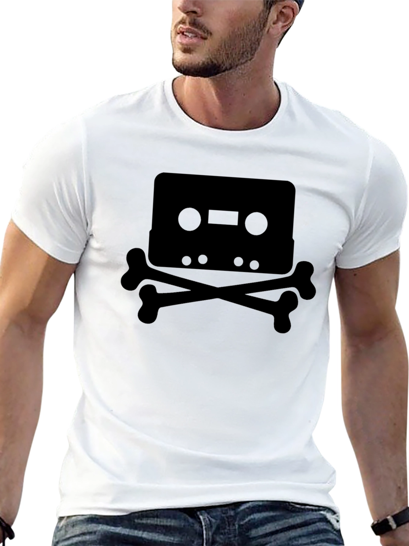 Cassette Tape & Crossbones Graphic Tee - Black