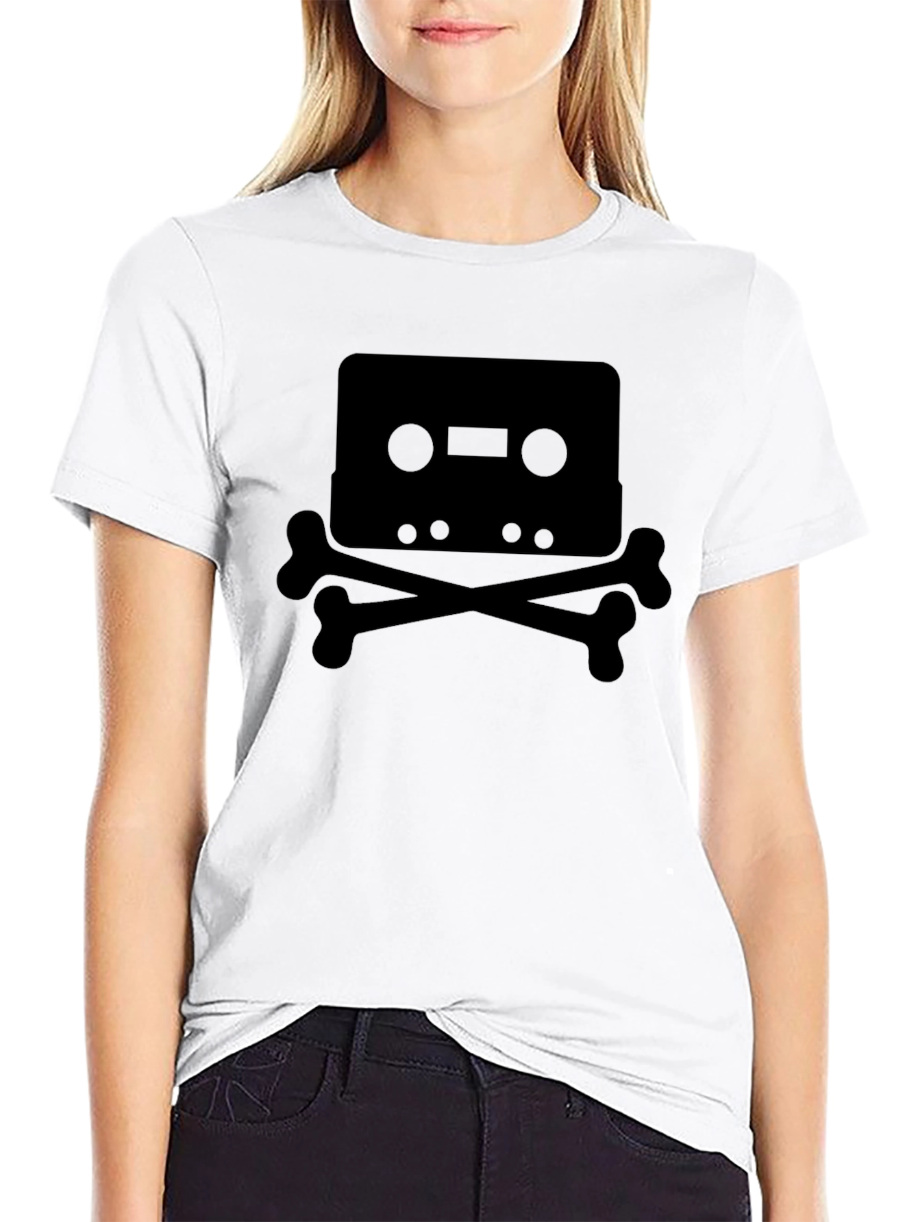 Cassette Tape & Crossbones Graphic Tee - Black