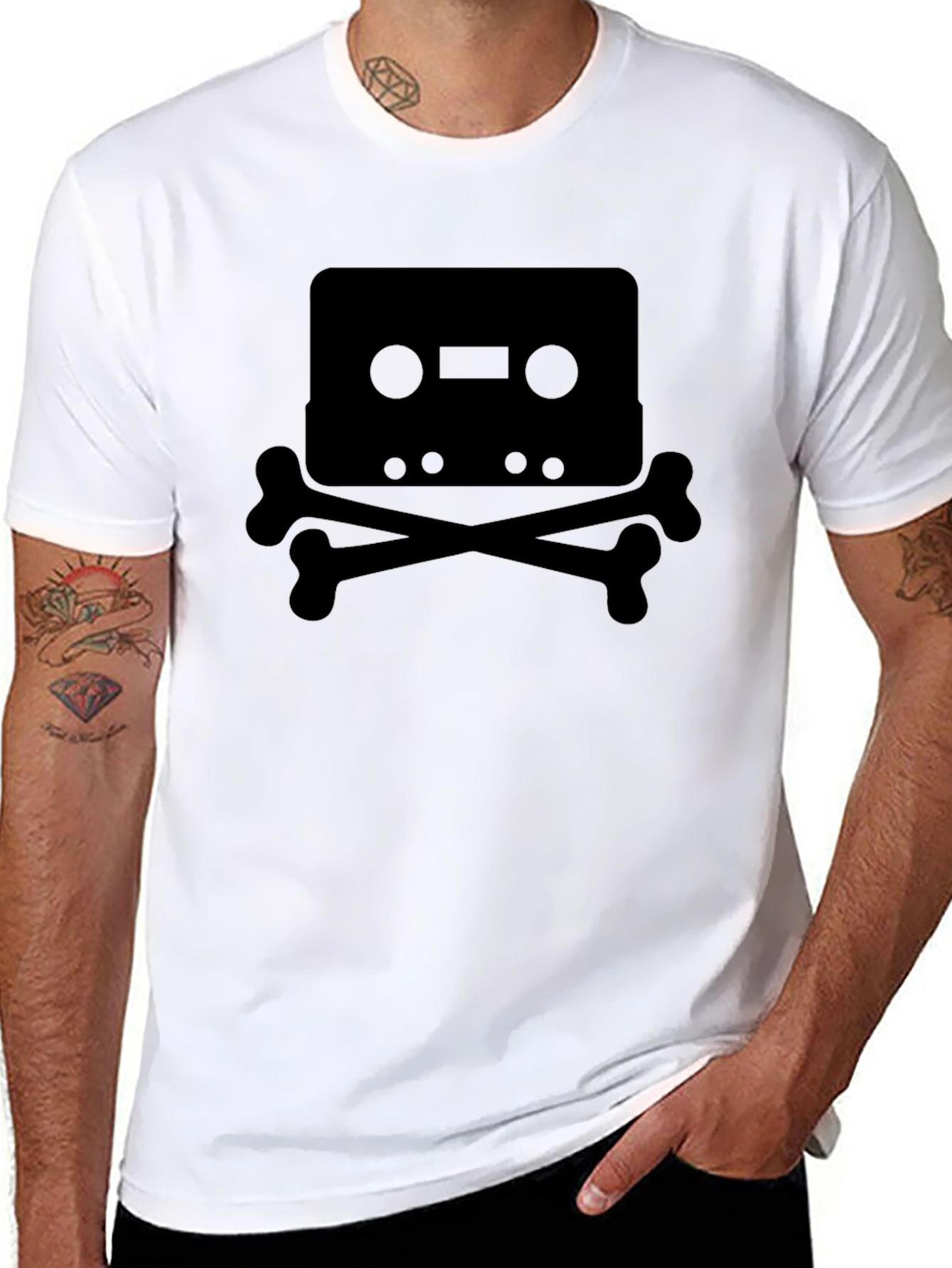 Cassette Tape & Crossbones Graphic Tee - Black