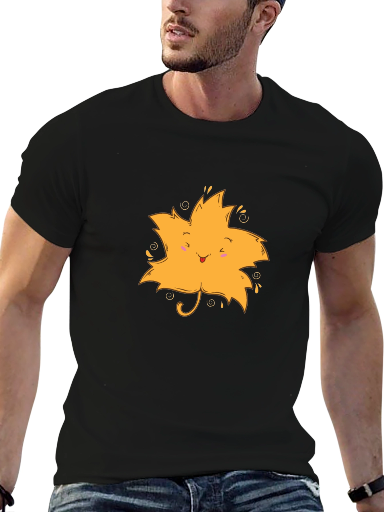 Cute Leaf Graphic Black T-Shirt