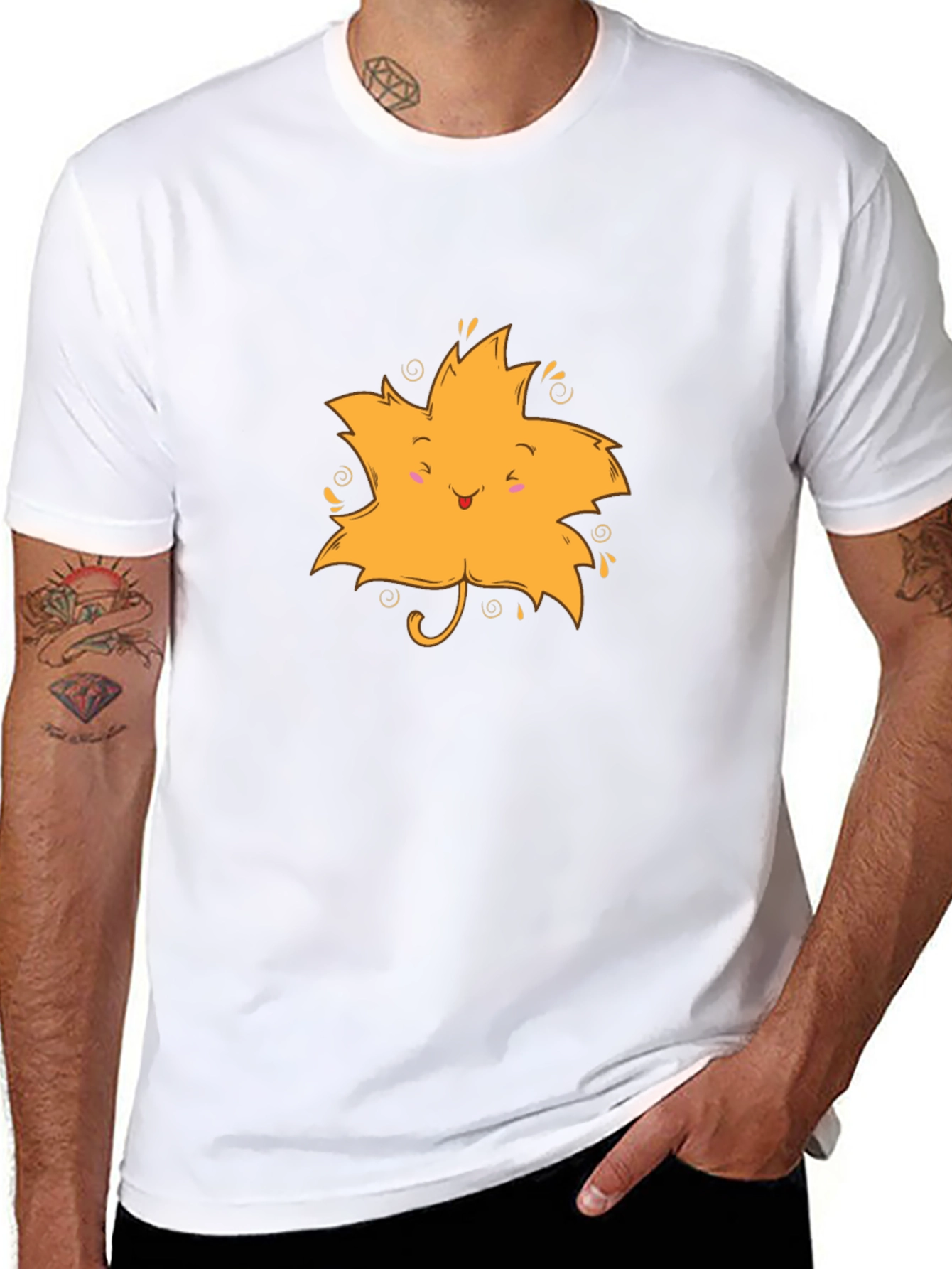 Cute Leaf Graphic Black T-Shirt