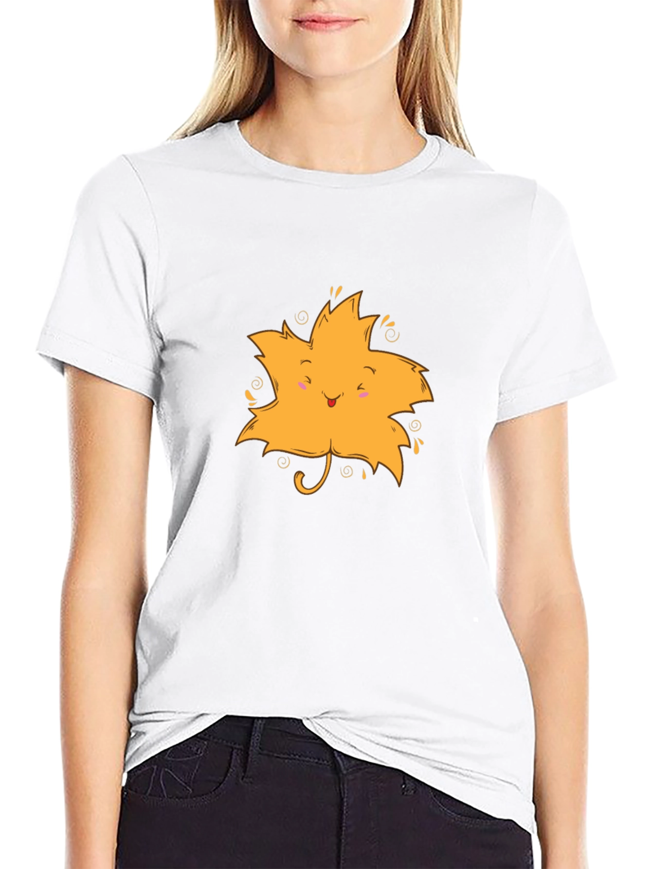 Cute Leaf Graphic Black T-Shirt