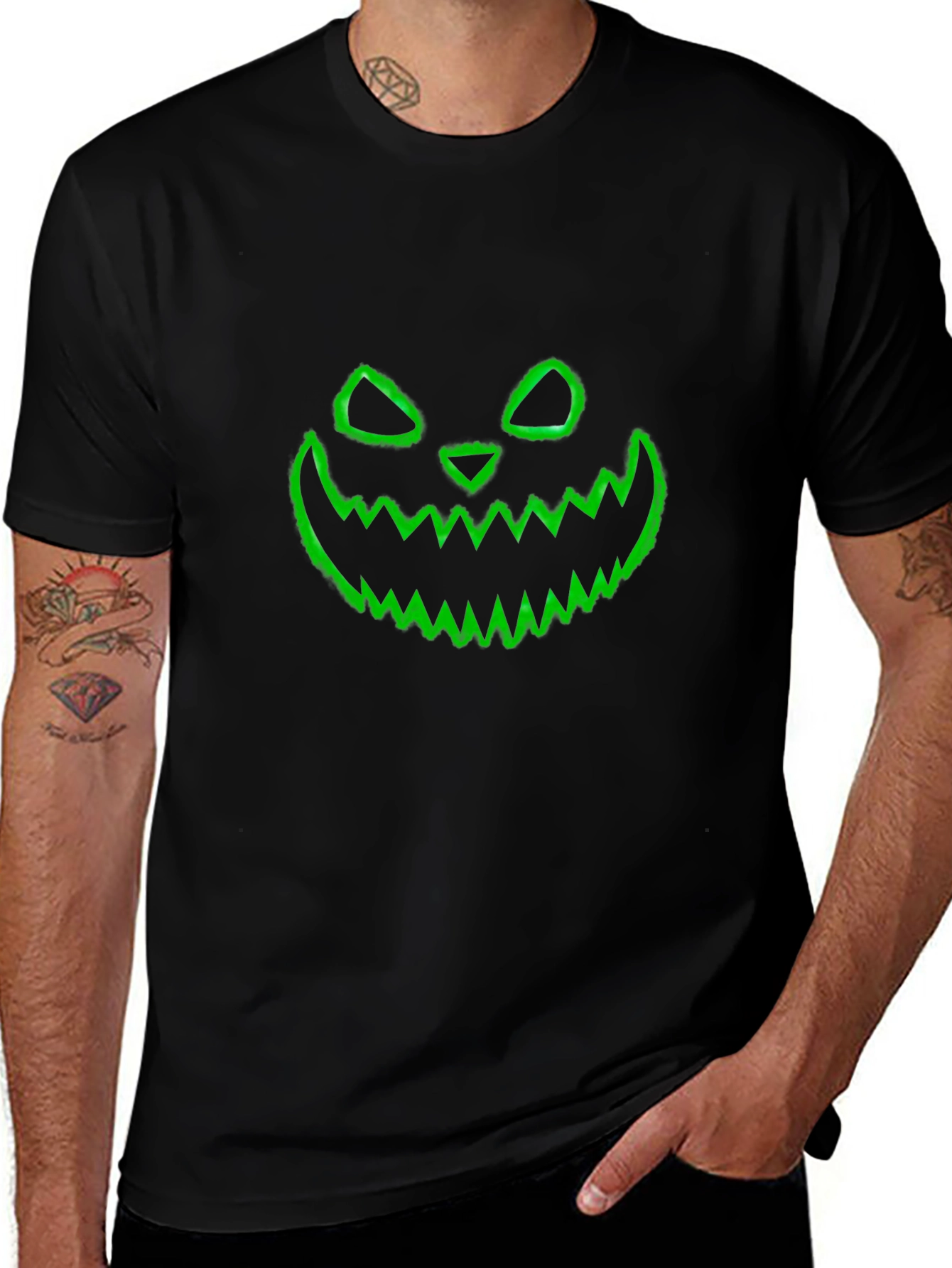 Halloween Pumpkin Face Graphic Black T-Shirt