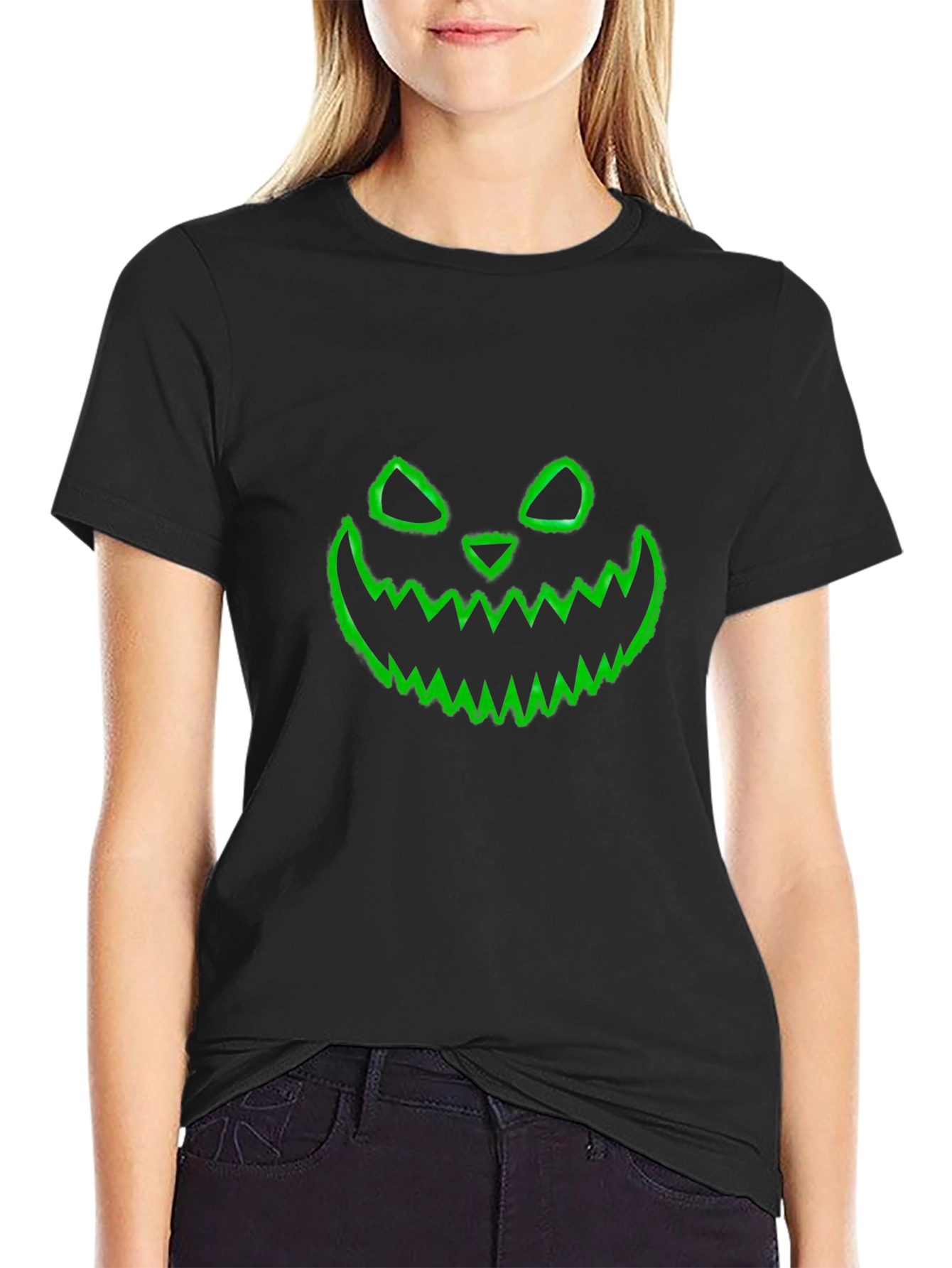 Halloween Pumpkin Face Graphic Black T-Shirt