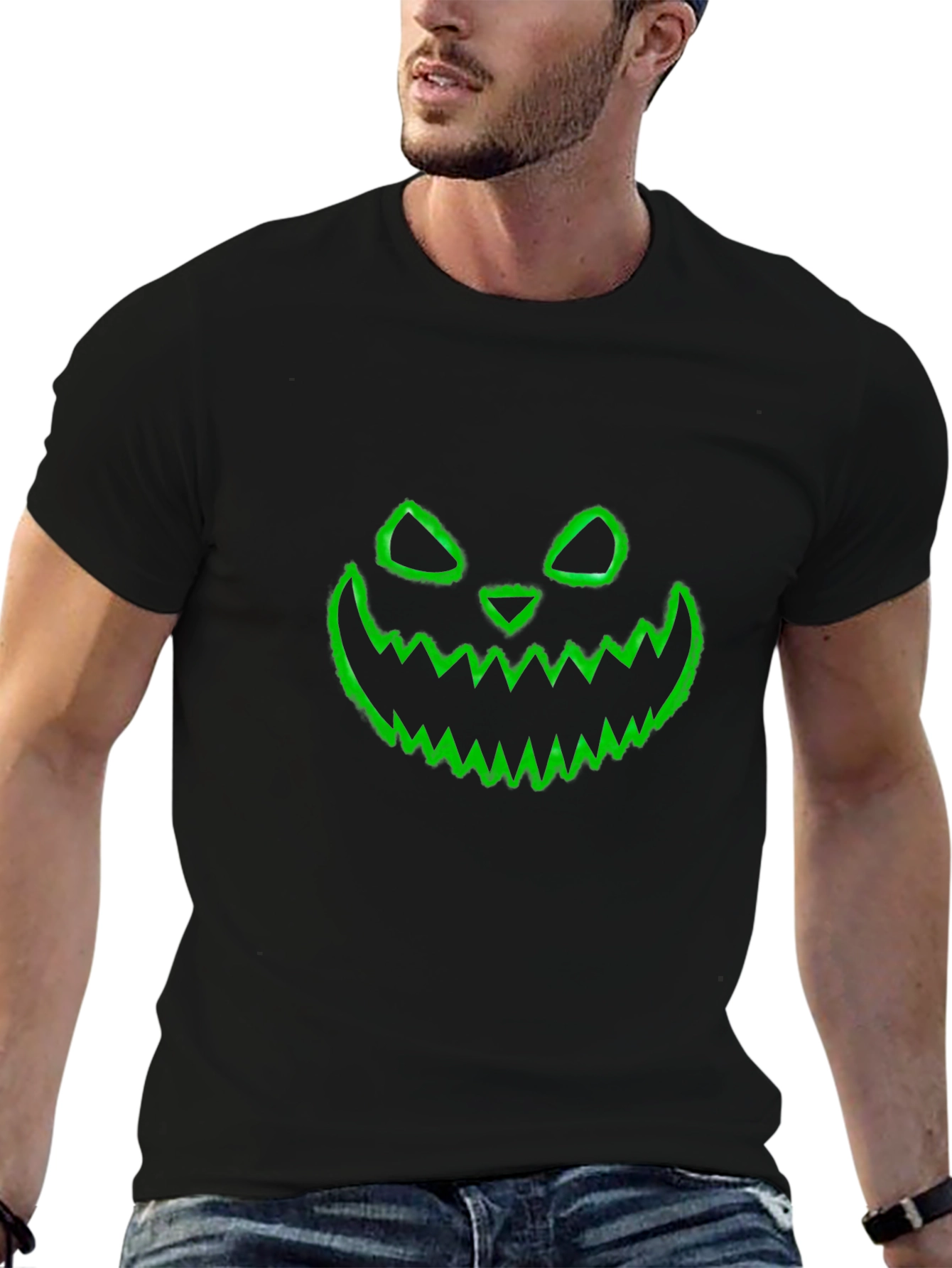 Halloween Pumpkin Face Graphic Black T-Shirt