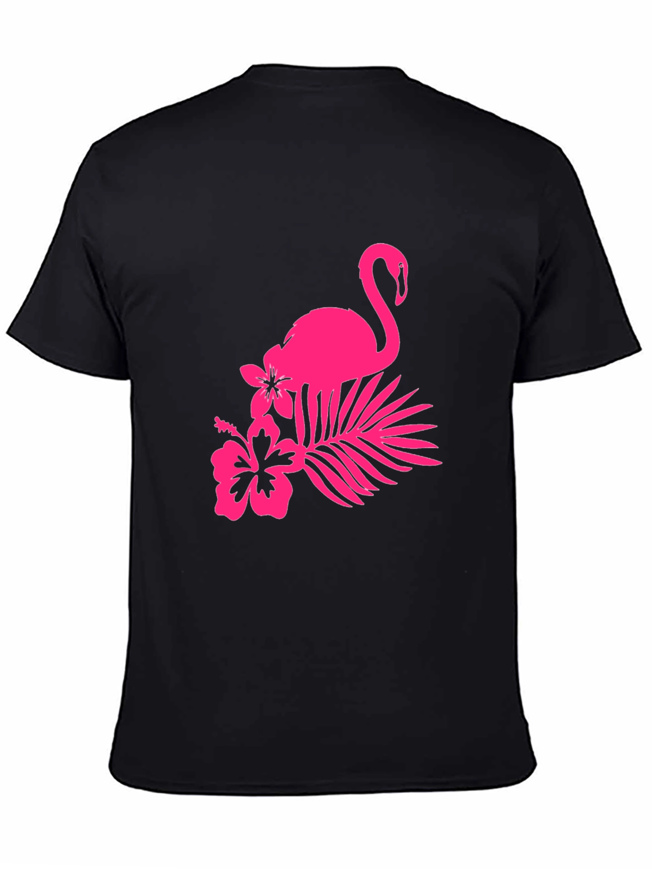 Black Tee with Pink Flamingo and Floral Design