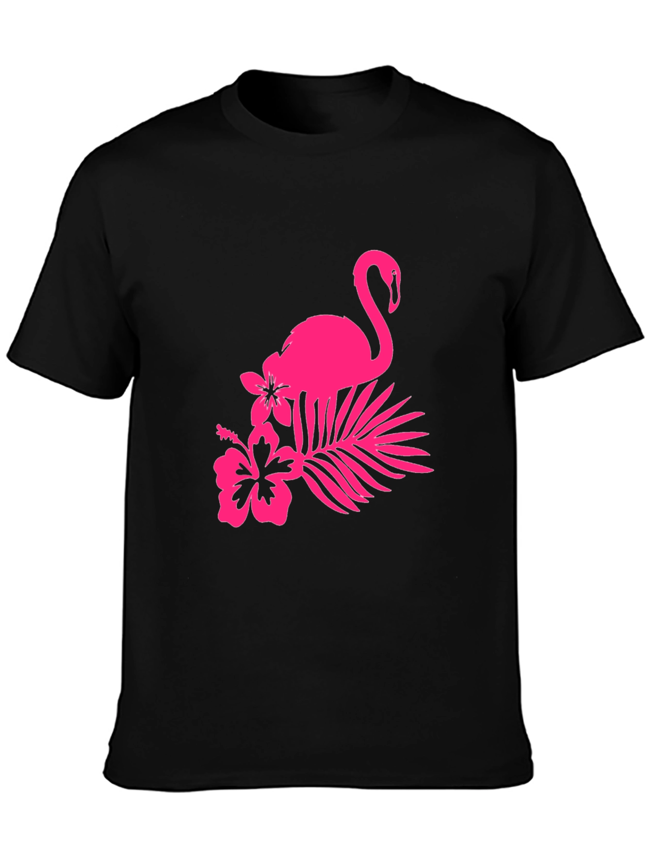 Black Tee with Pink Flamingo and Floral Design