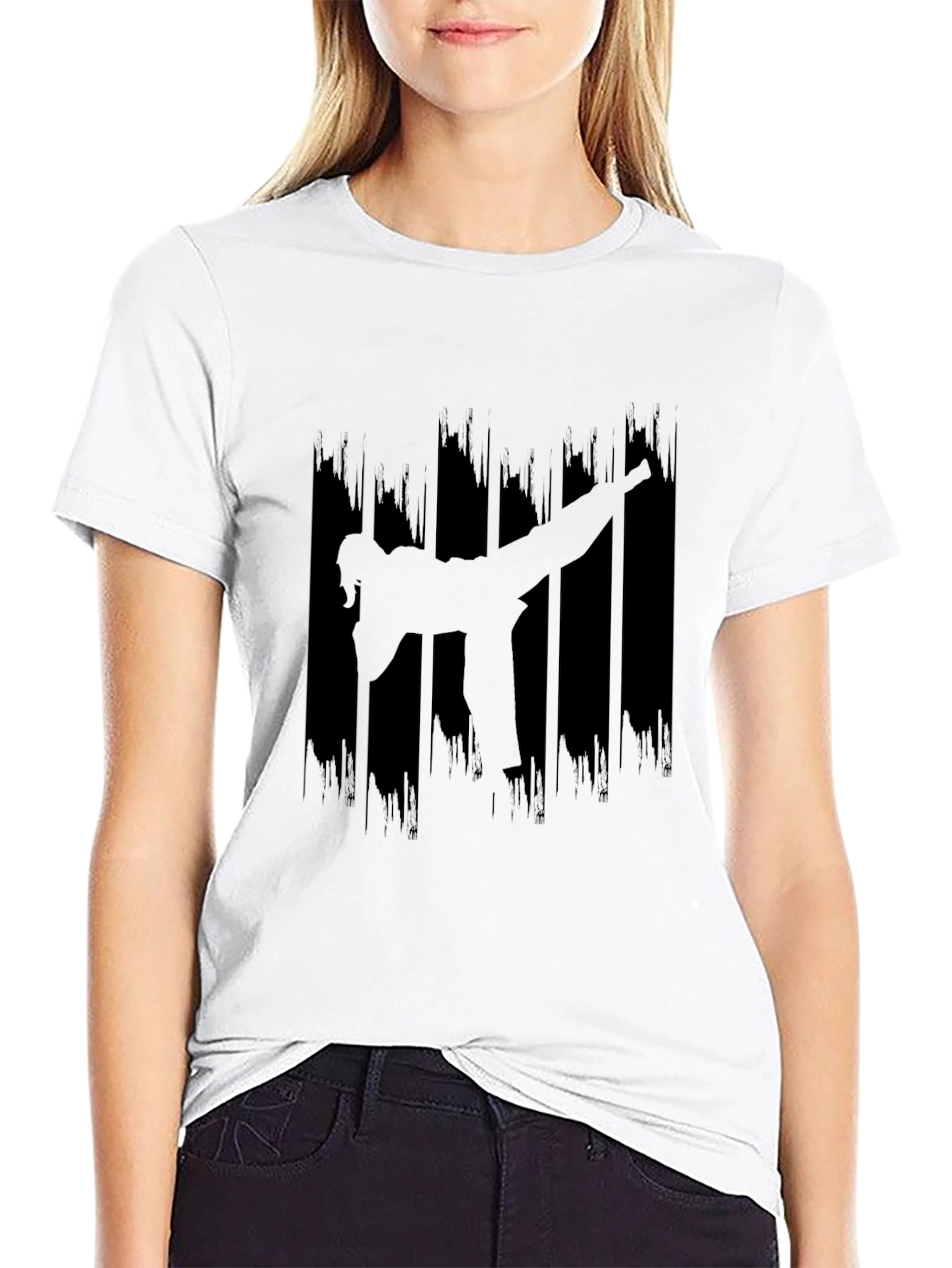 Karate Silhouette Graphic Print Black T-Shirt