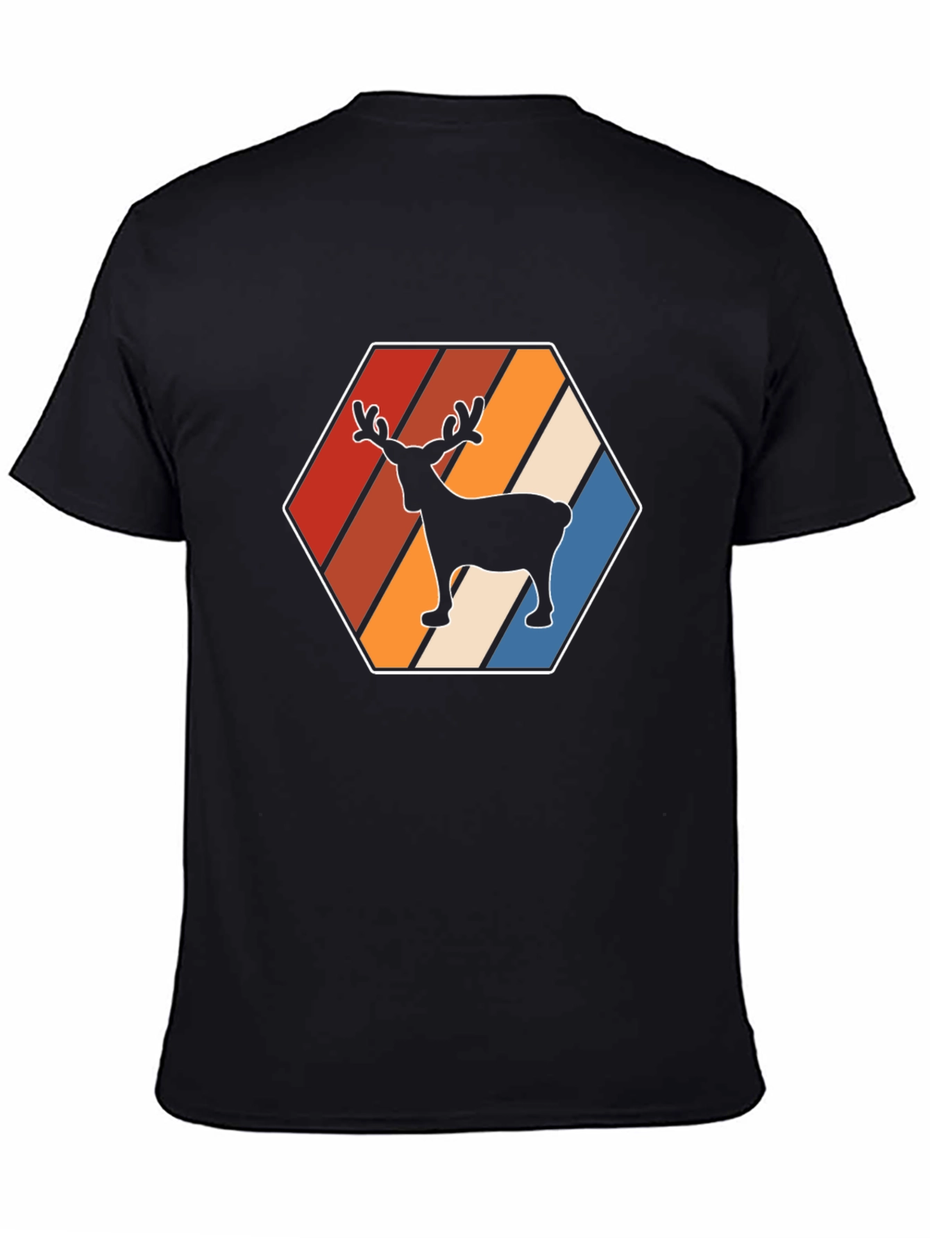 Retro Reindeer Graphic Tee - Black Cotton Blend Shirt